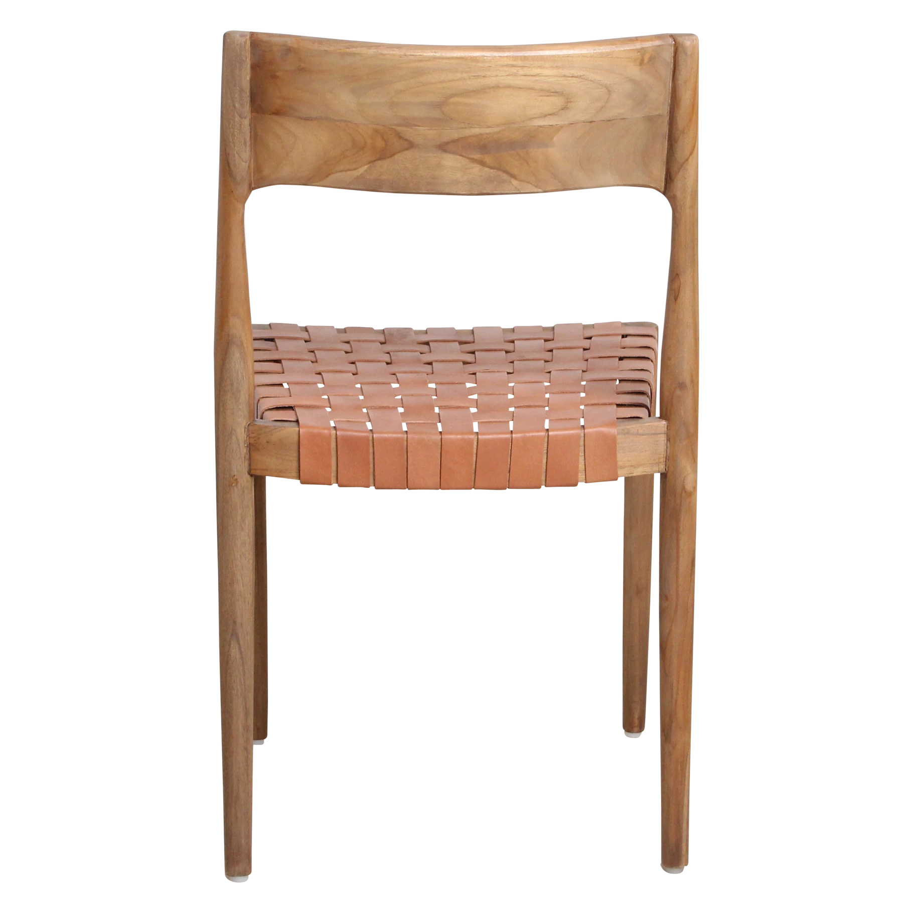 Kayu Living Freya teak dining chair with woven natural leather seat. Industrial/Scandinavian style.