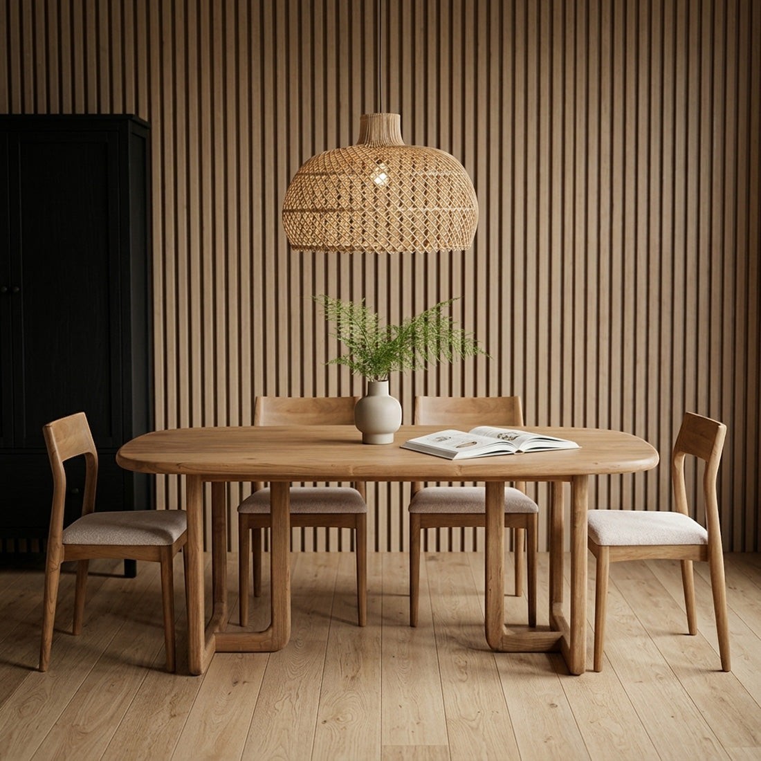 Kayu Living Invierno 200cm rectangular dining table in recycled teak wood with rounded corners and organic base.