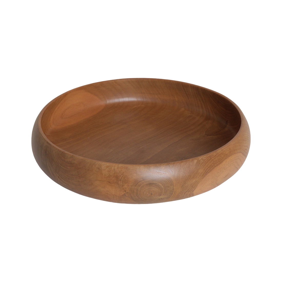 Kayu Living large 37cm round bowl crafted from solid, natural grain recycled teak wood with a smooth finish.