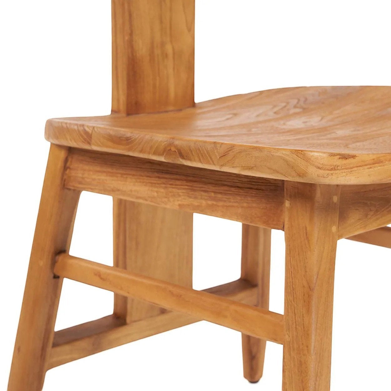 Kayu Living LovYa teak dining chair in natural wood finish with a contoured seat and sturdy modern design.