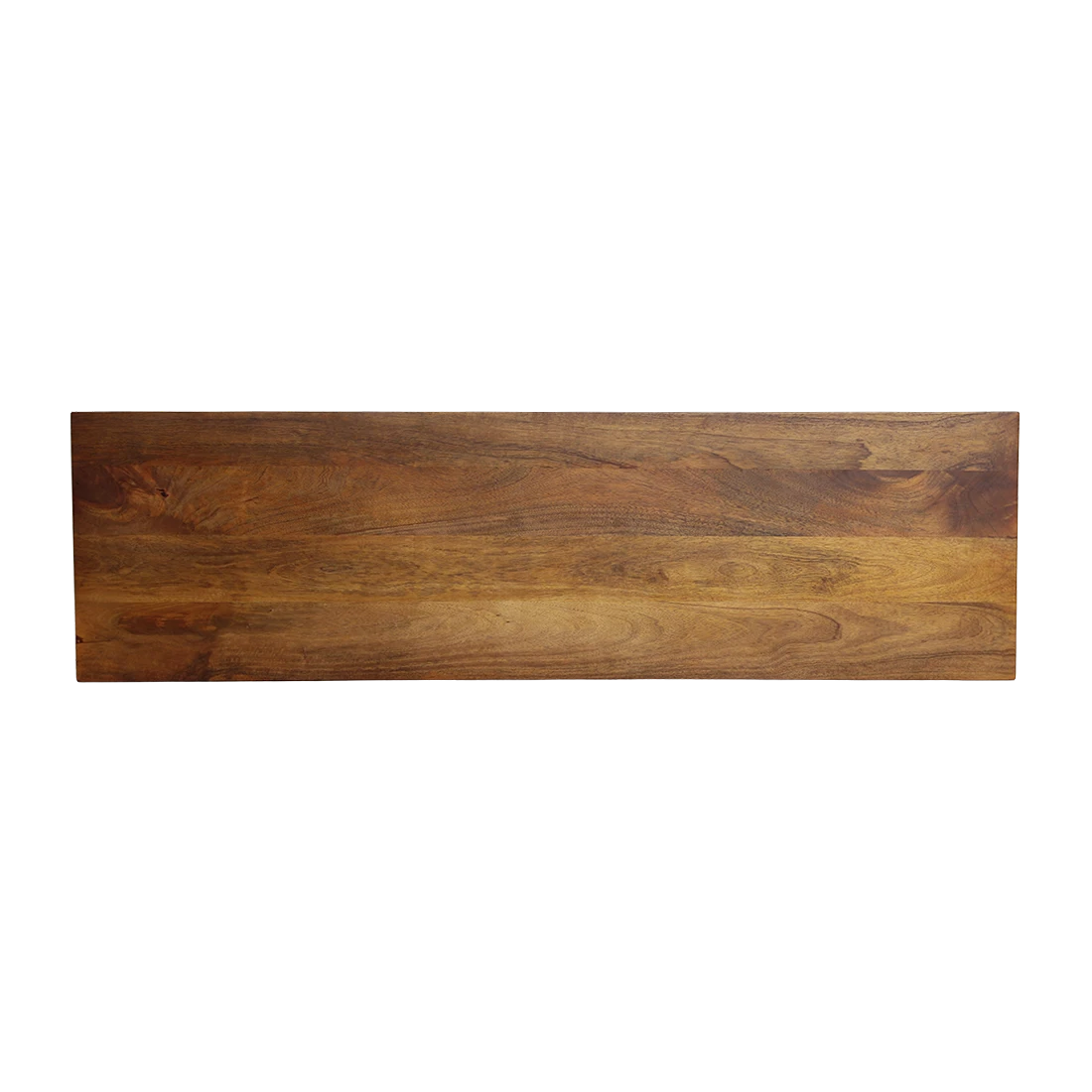 Kayu Living Bullnose Chamfered mango wood console table top with natural wood grain texture on a black background.