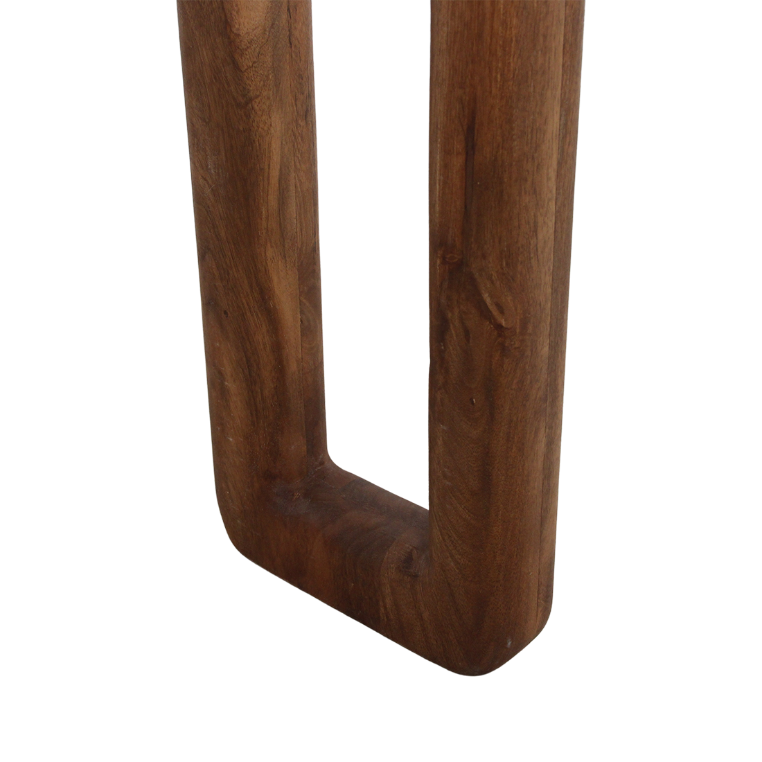 Kayu Living brown solid mango wood console table leg with rounded bullnose edges and natural wood grain texture