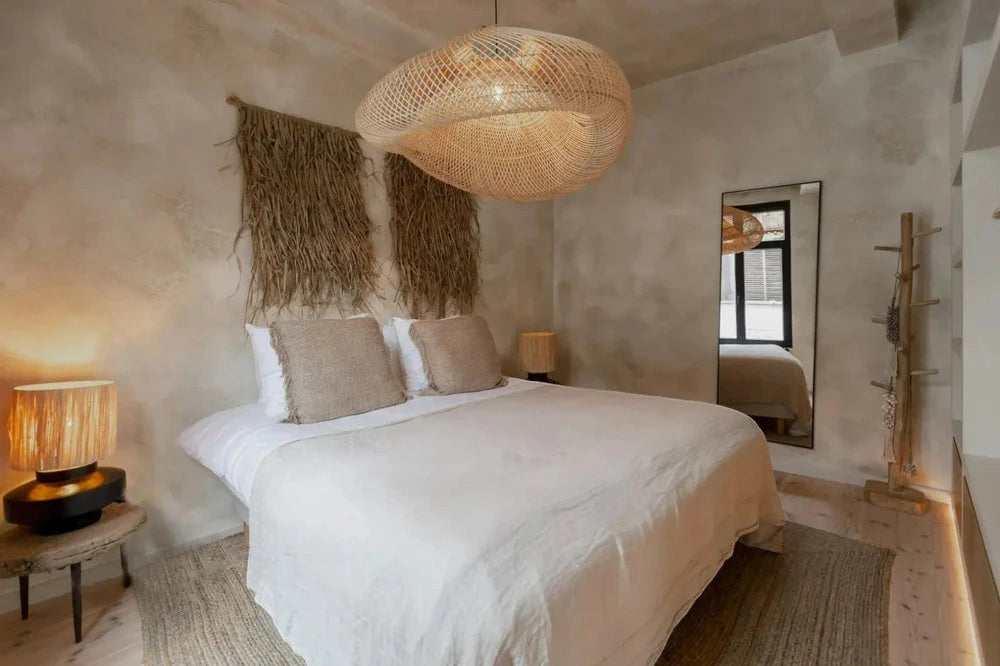 Kayu Living oversized natural rattan cloud pendant lamp, 120cm, boho style for bedroom or living space.