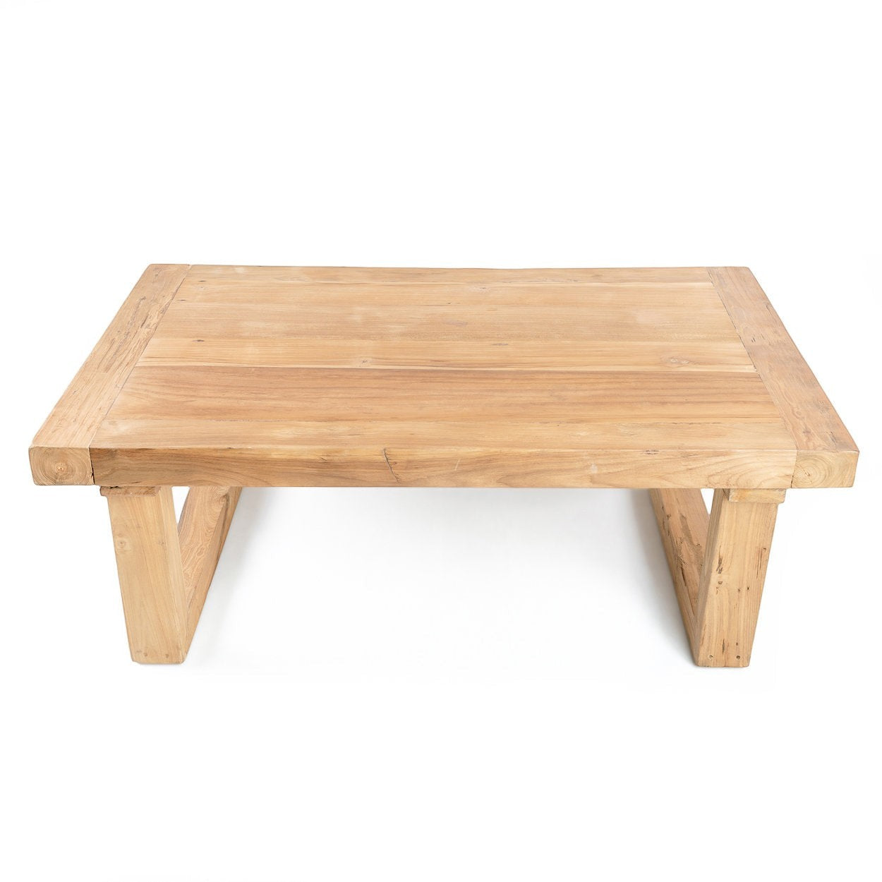 Kayu Living rectangular coffee table made from natural reclaimed Indonesian teak wood with a sturdy low-profile base.