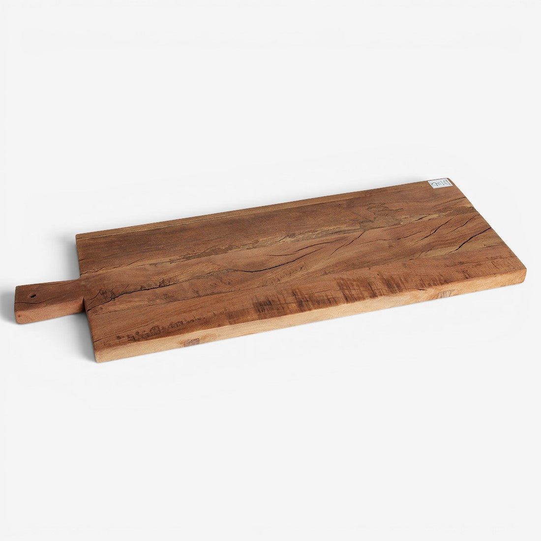 Kayu Living 60 cm reclaimed wood charcuterie board with natural grain and sturdy handle for serving cheese or bread.