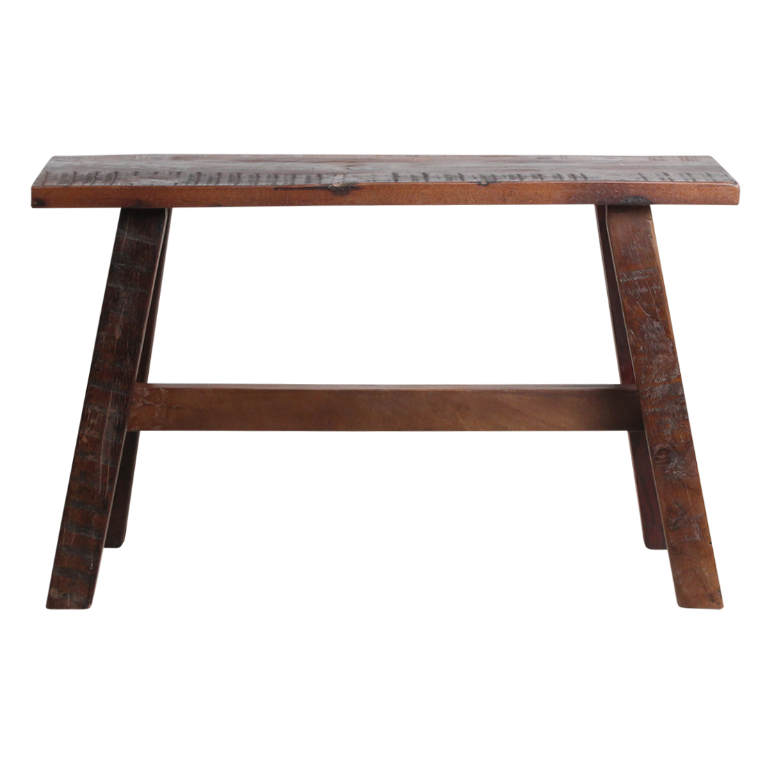 Kayu Living industrial bench made from reclaimed FSC-recycled wood with a warm, rustic patina and sturdy frame.