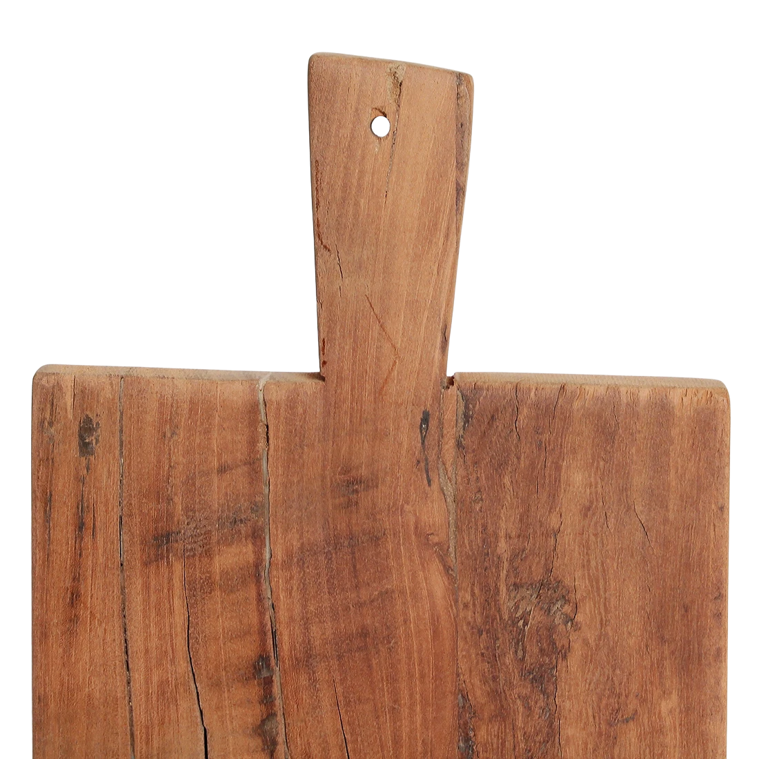 Kayu Living 90 cm handcrafted reclaimed wood snack board with a sturdy handle and natural grain texture.