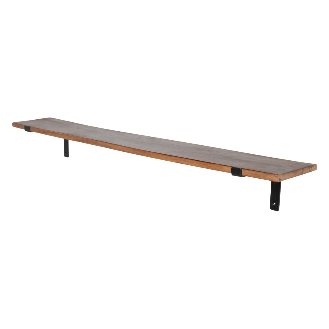 Kayu Living 120 cm industrial wall shelf made from reclaimed FSC-recycled wood with dark patina and black metal brackets