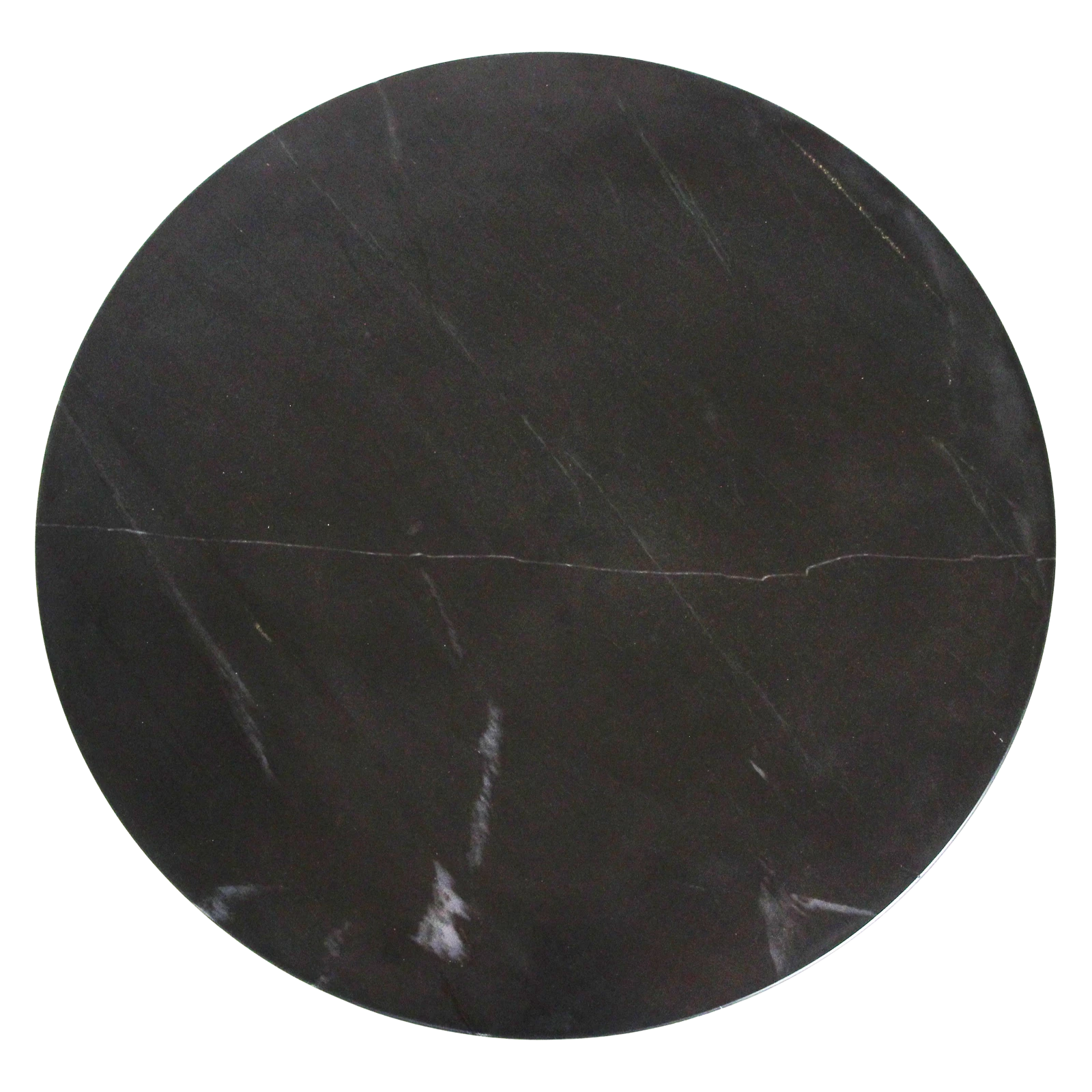 Kayu Living round black marble side table top with subtle white veining viewed from directly above