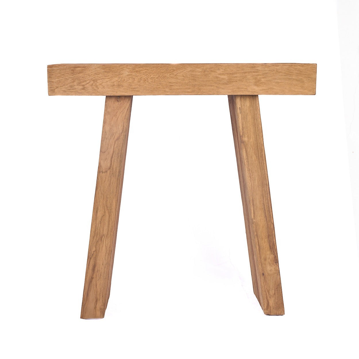Kayu Living Stance Console table in natural teak wood with clean angles and a minimalist, handcrafted design.