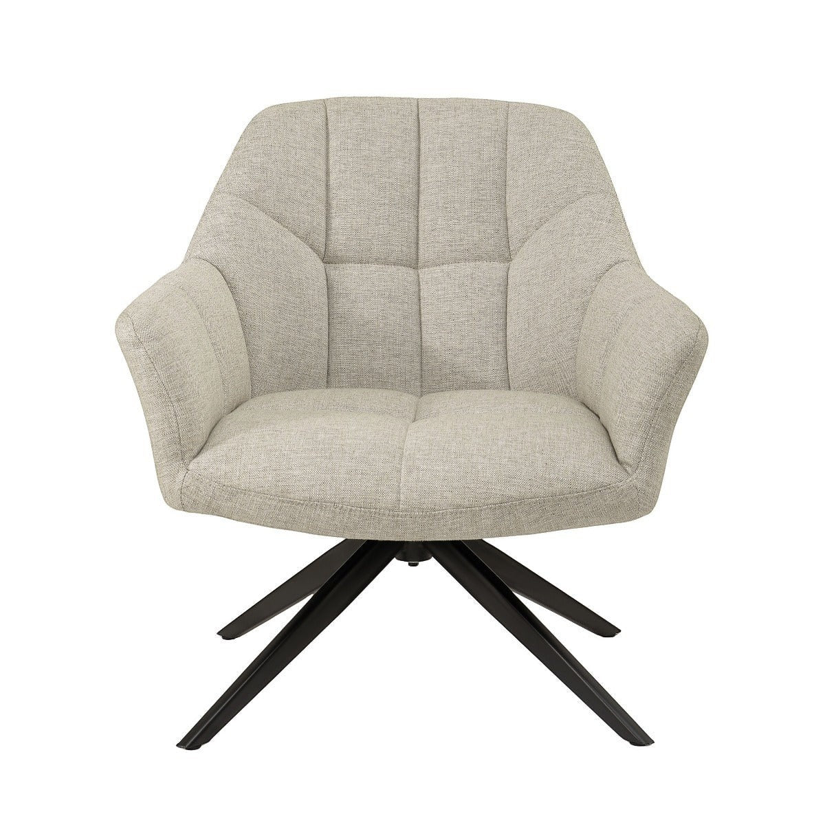 Kayu Living Tom swivel chair in sand fabric with a modern tufted back and black metal star base