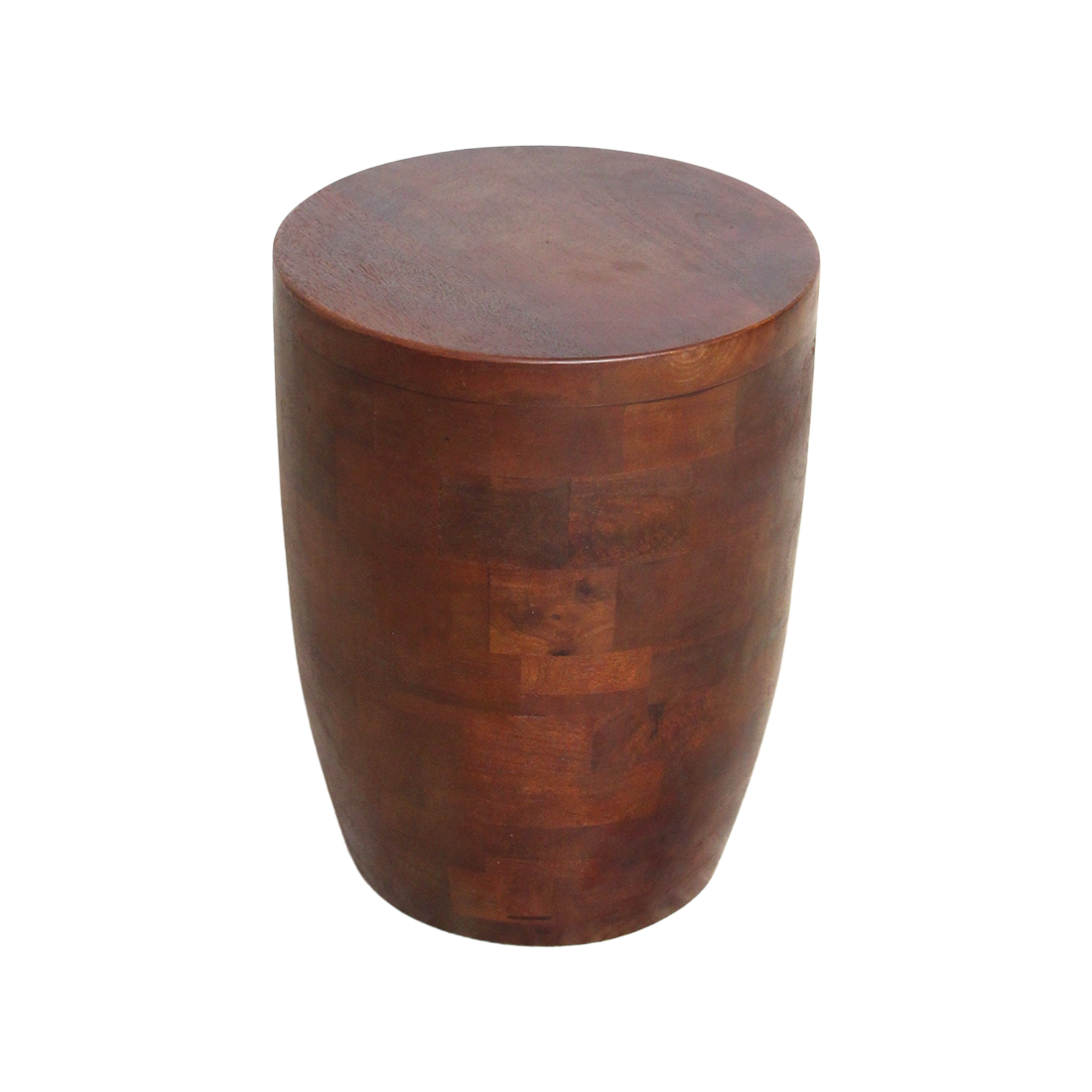 Kayu Living Tuvalu round stool made from solid brown mango wood with a natural grain finish