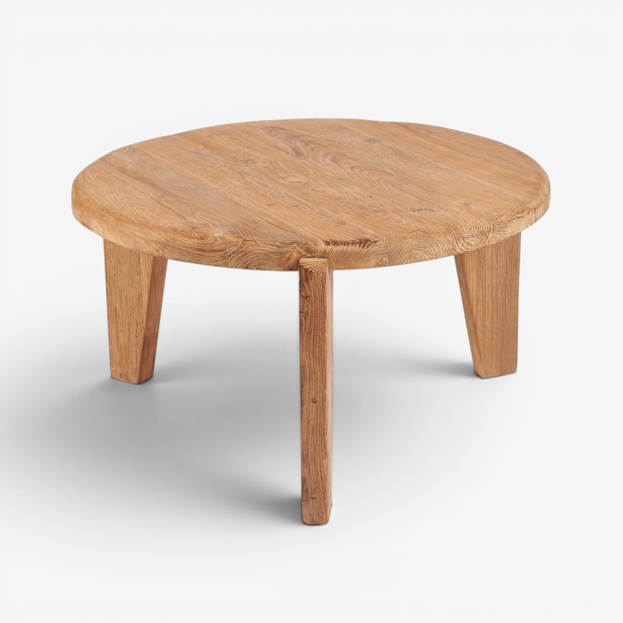 Kayu Living Wabi Sabi reclaimed teak coffee table with three legs and natural finish.