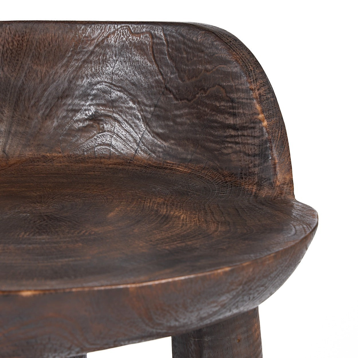 Dark walnut Bazar Bizar Antwerp The Sit Happens Low Chair with sleek modern design and curved wooden frame.