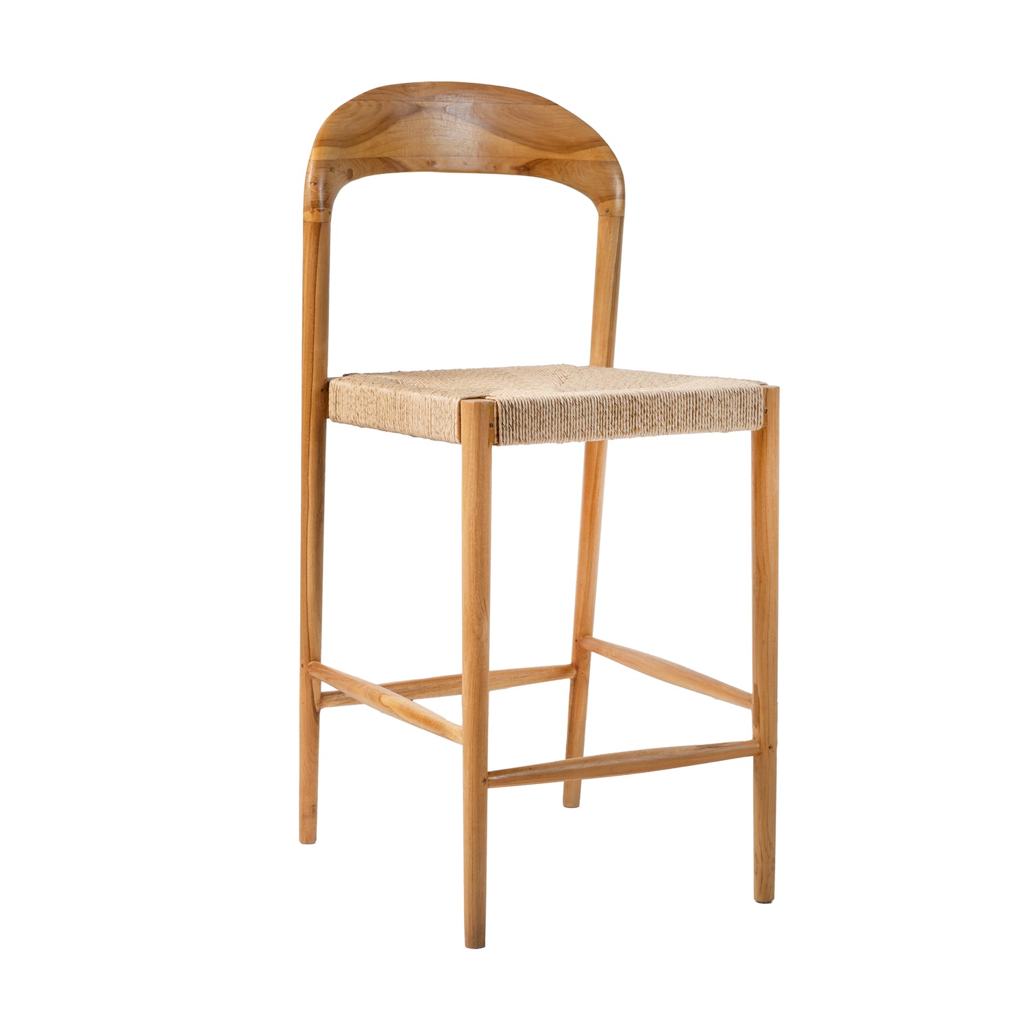 Counter Stool in Solid Teak and Handwoven Rope