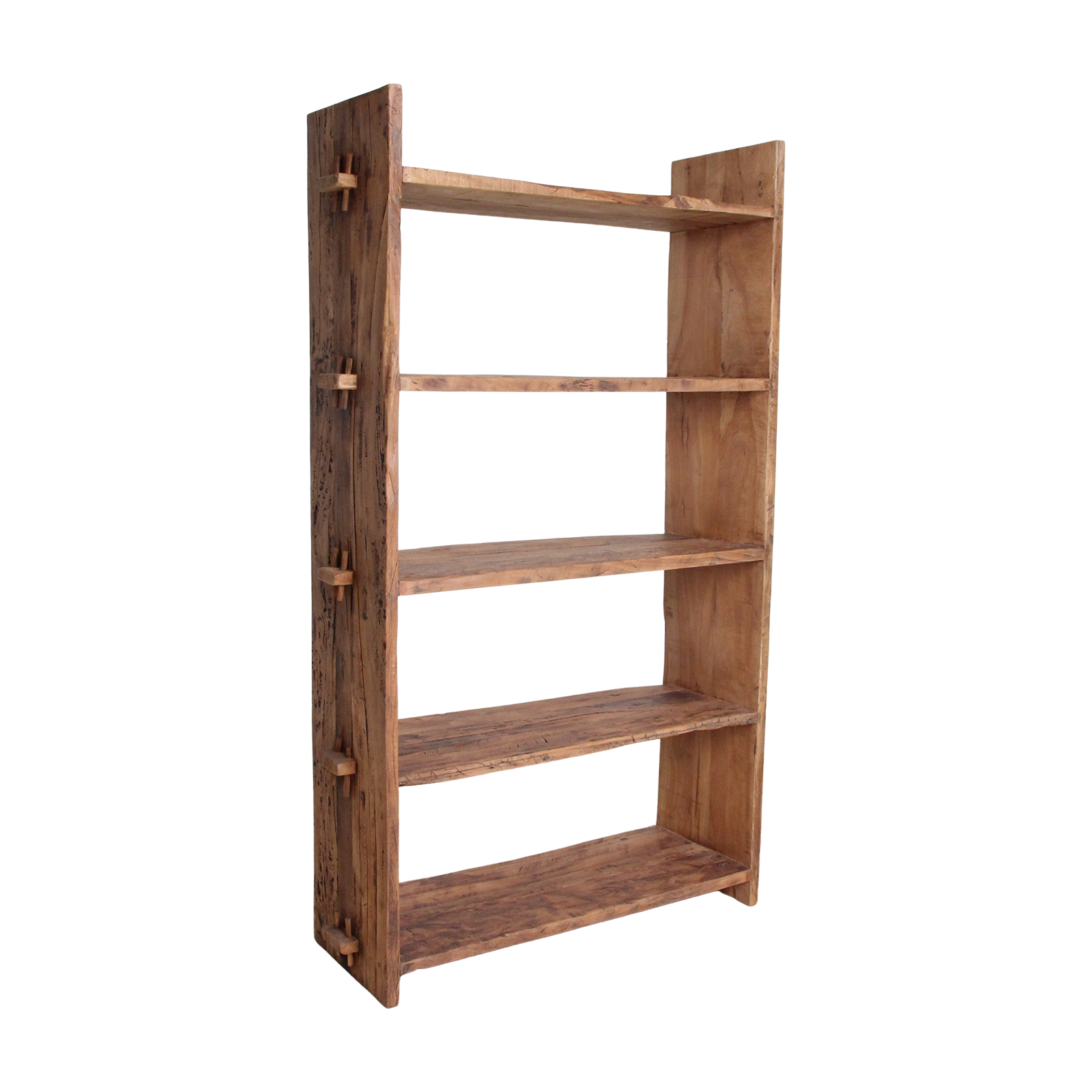 Raw Materials Farmwood storage rack with multiple wood shelves for organized storage and rustic farmhouse style.