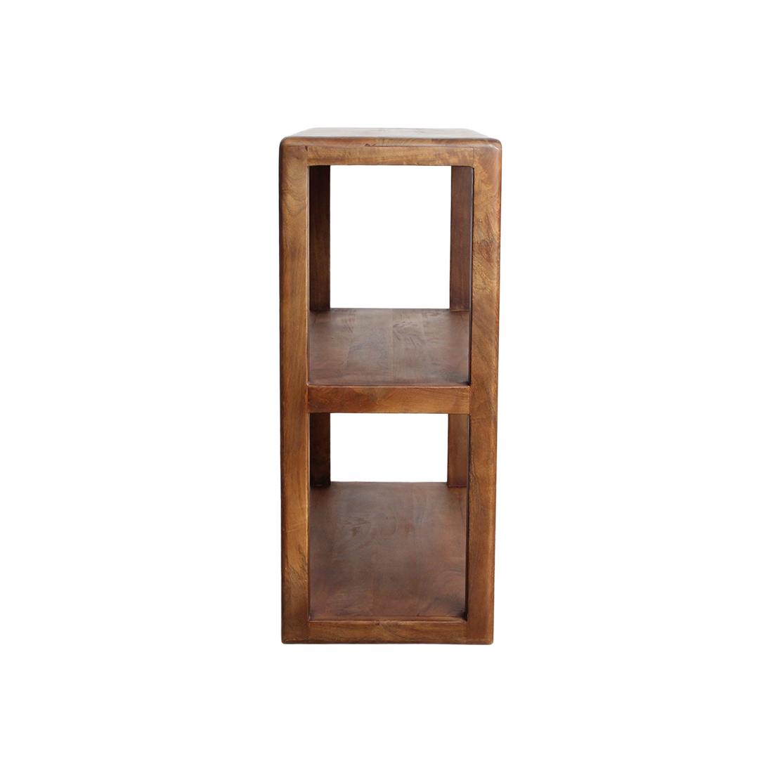 Raw Materials Bullnose mango wood rack with three tiers for stylish storage and organization.
