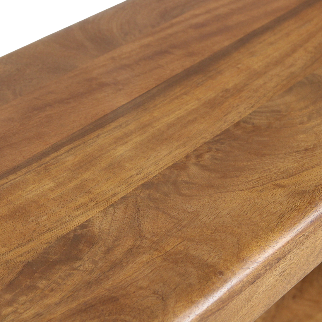 Raw Materials 3-tier bullnose mango wood rack for storage, featuring a sleek design and natural wood finish.