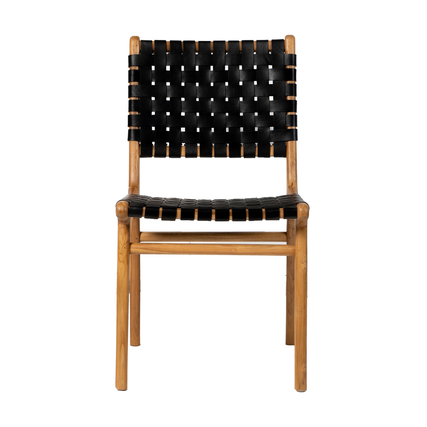 Chair in Solid Teak and Handwoven Leather