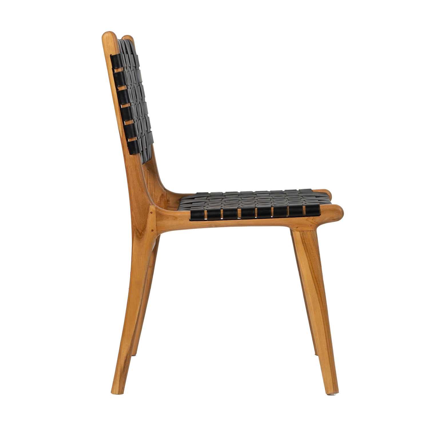 Chair in Solid Teak and Handwoven Leather