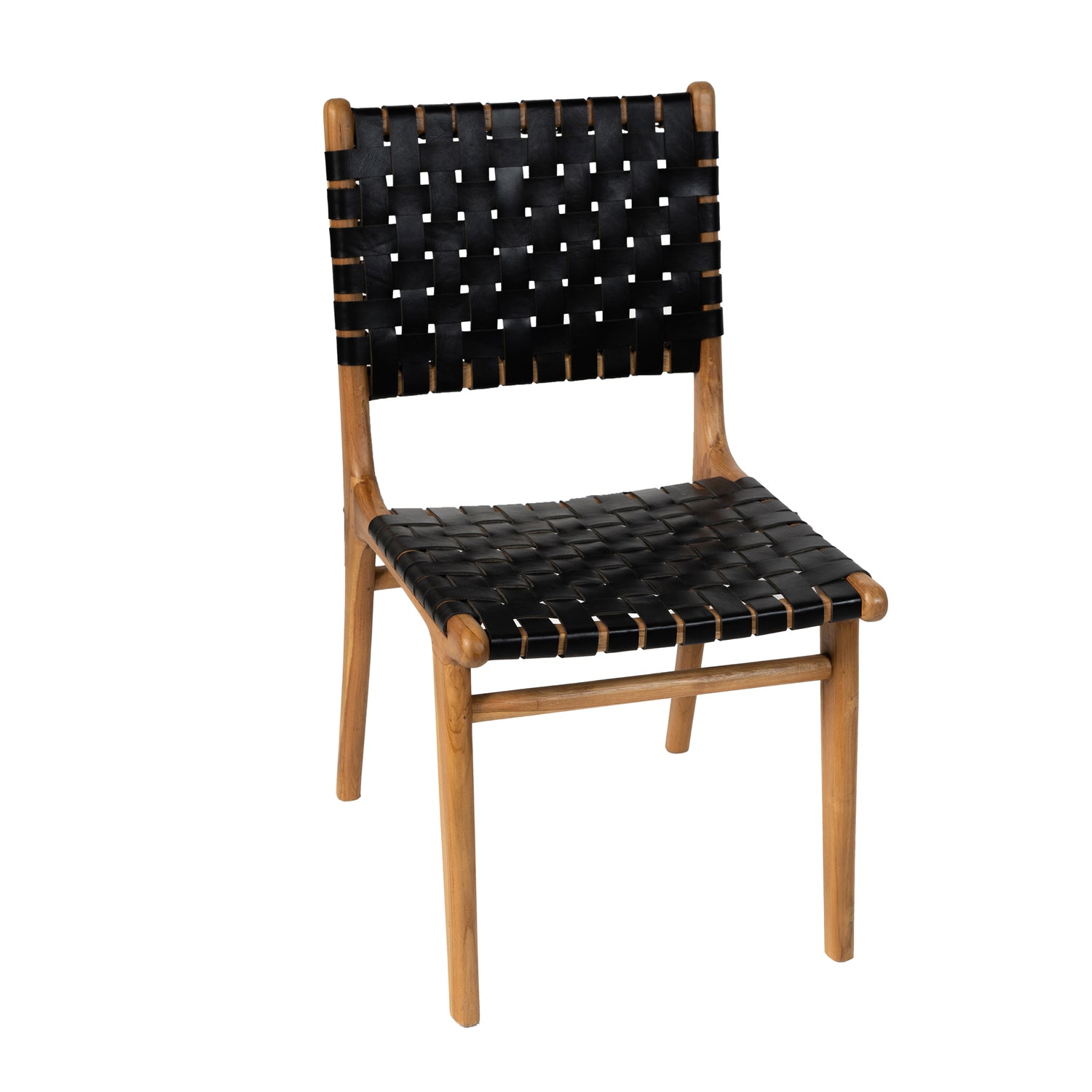 Chair in Solid Teak and Handwoven Leather