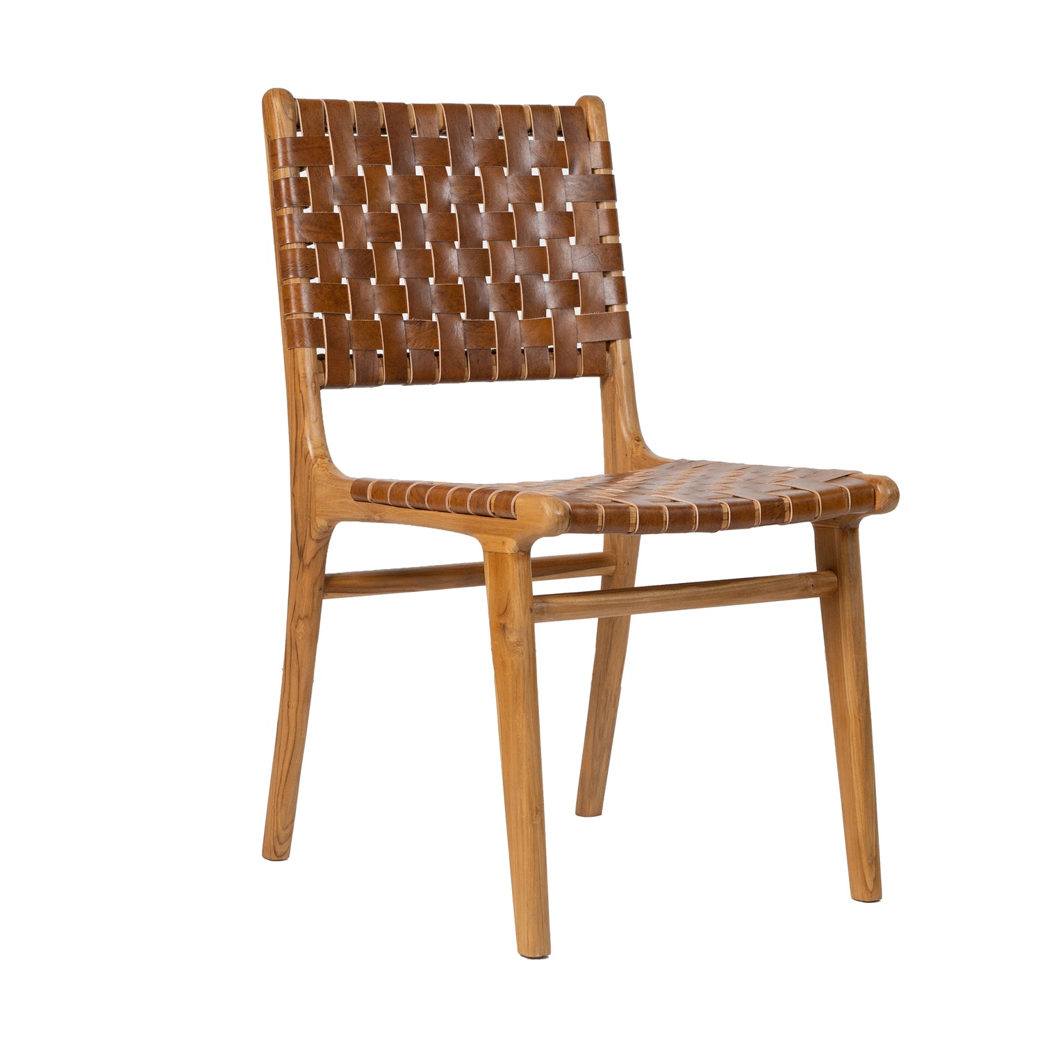 Chair in Solid Teak and Handwoven Leather