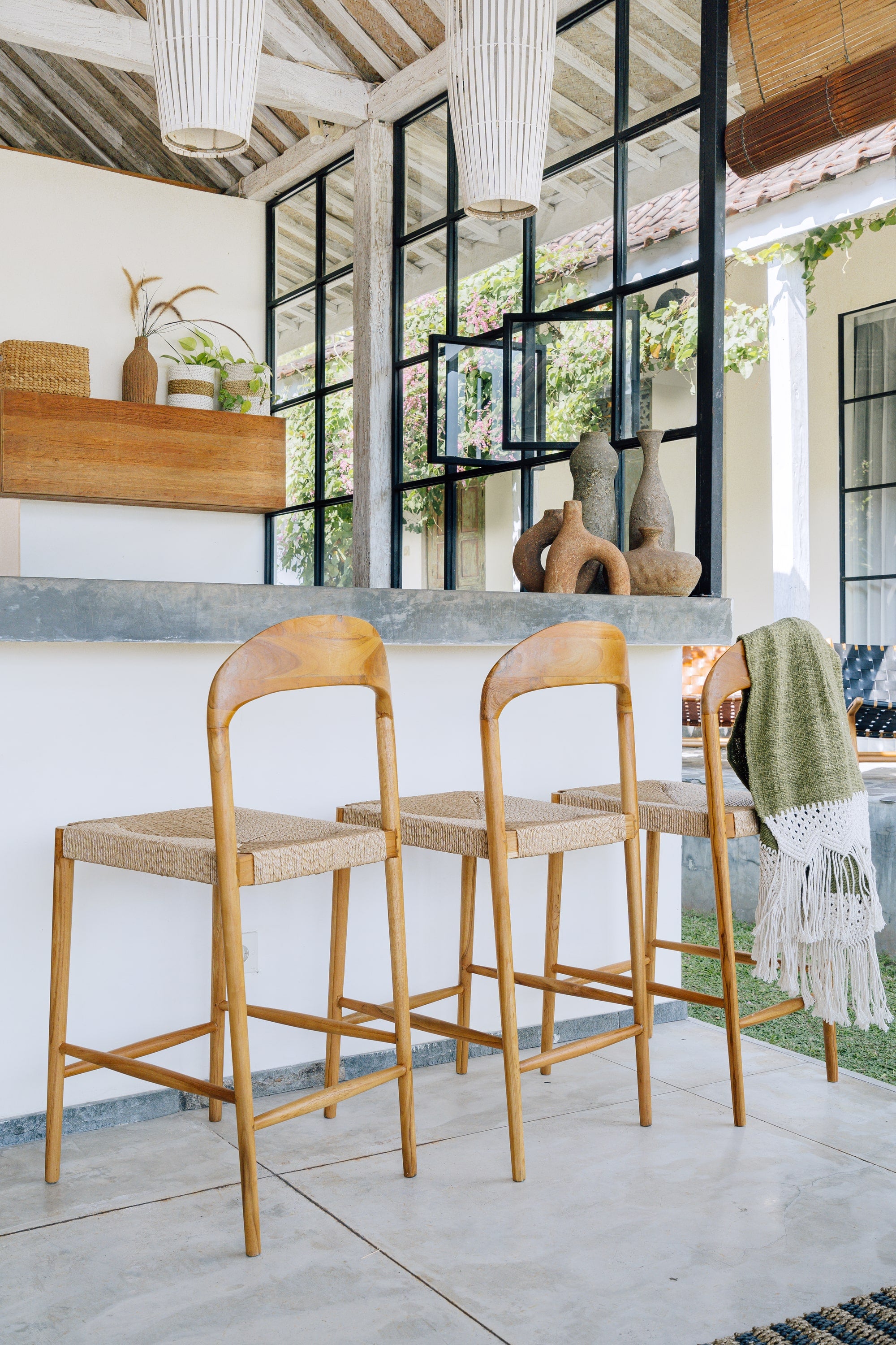 Counter Stool in Solid Teak and Handwoven Rope