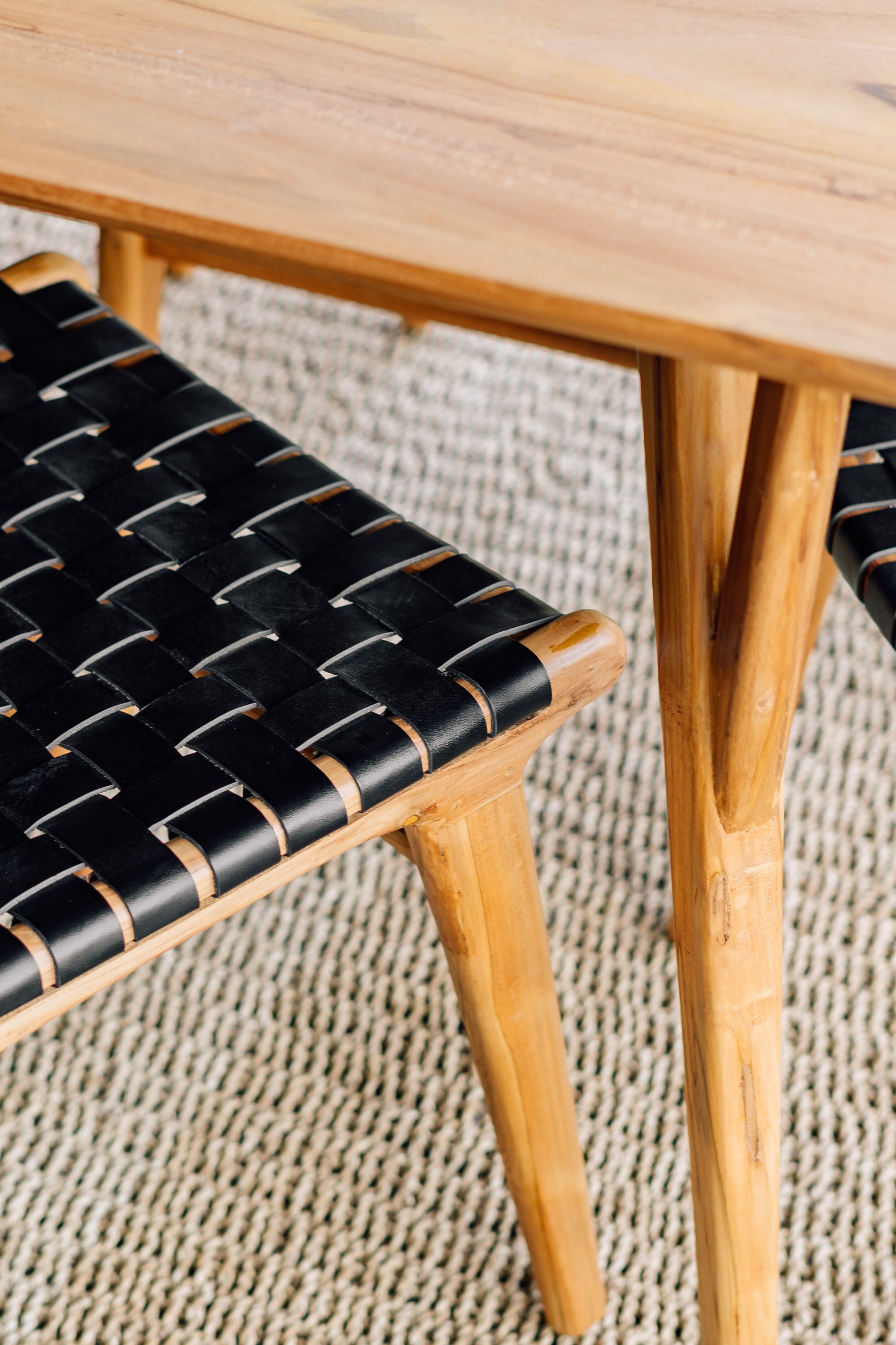 Chair in Solid Teak and Handwoven Leather