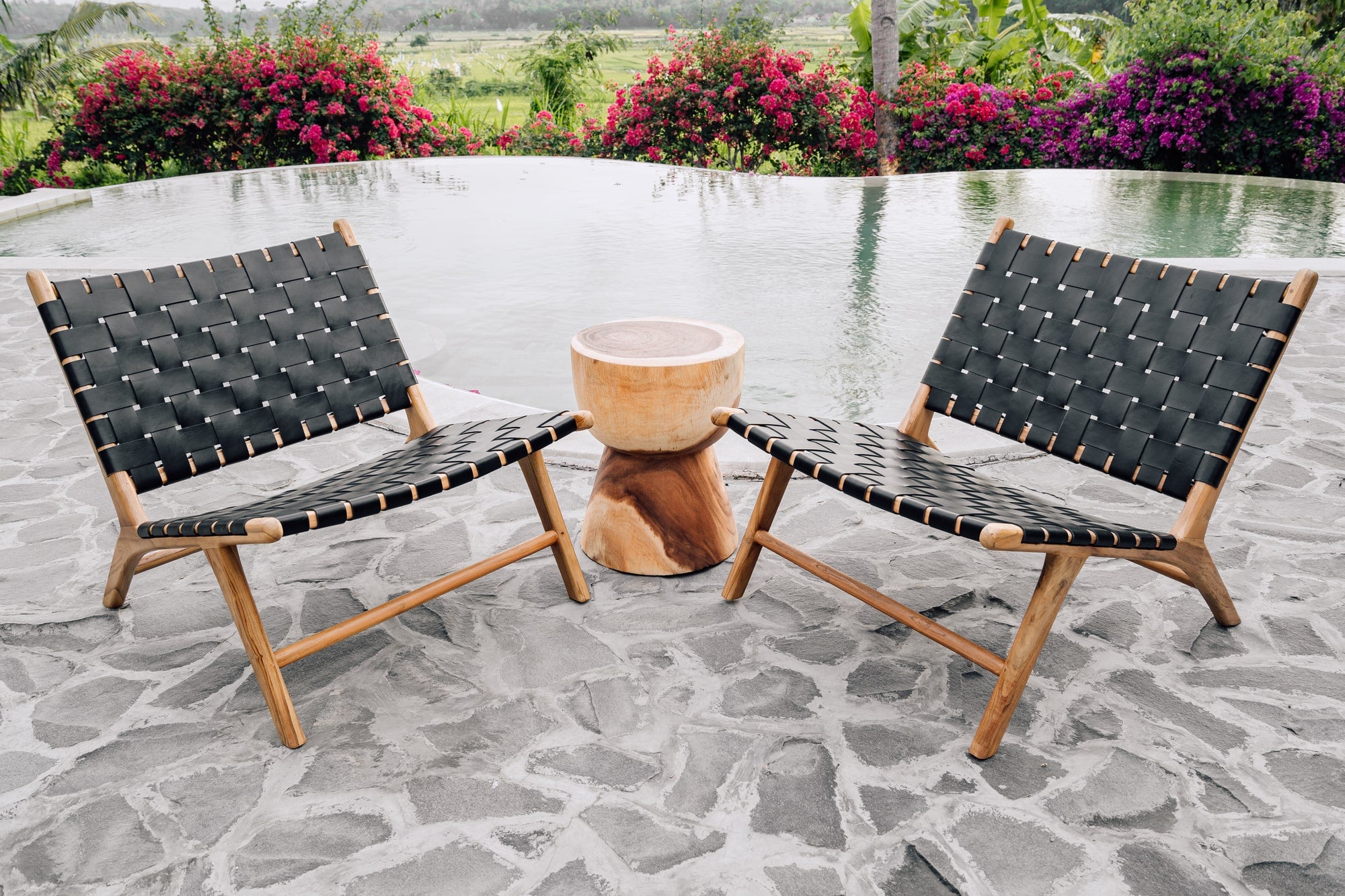 Lounge Chair in Solid Teak and Handwoven Leather