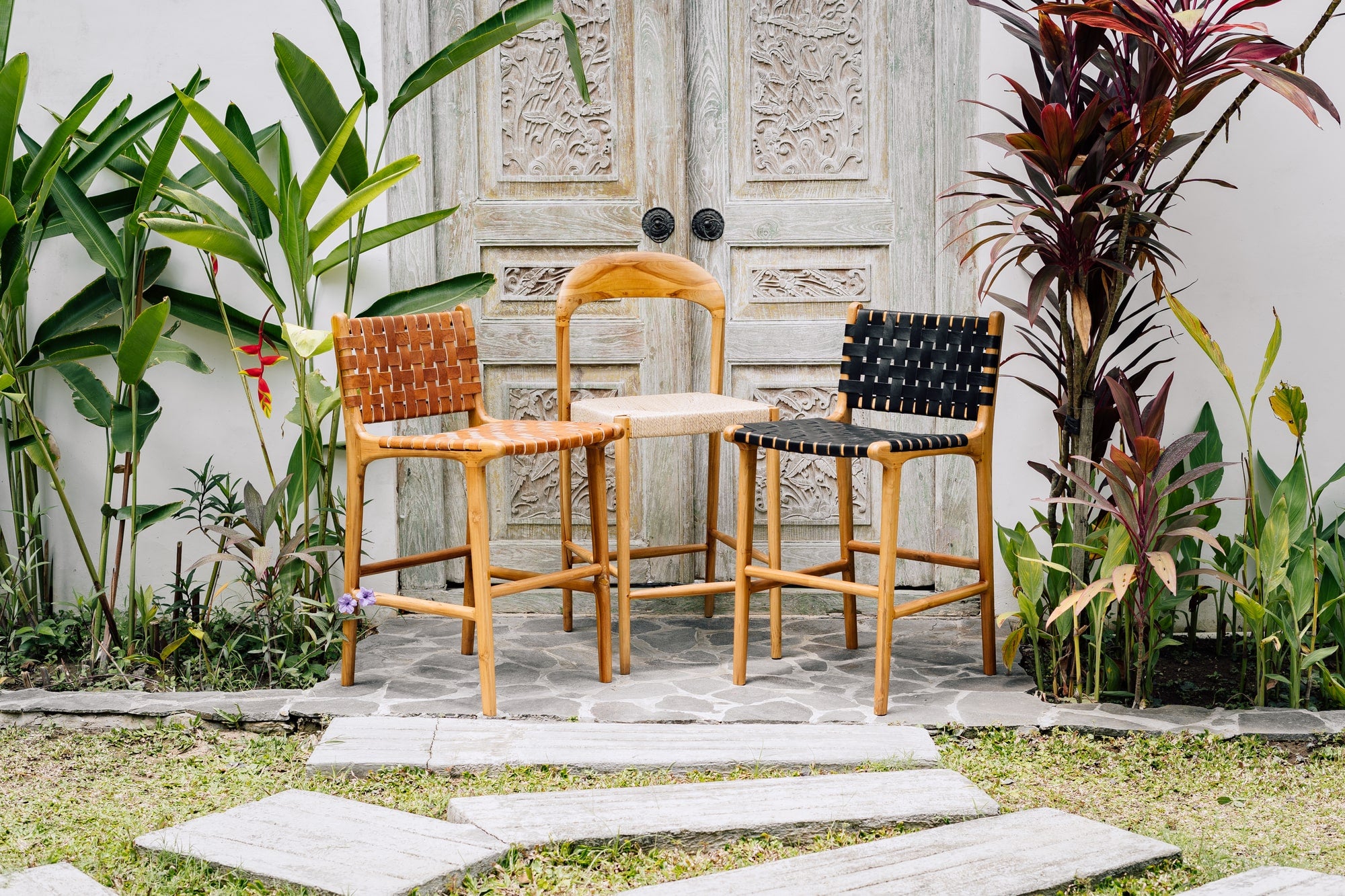 Counter Stool in Solid Teak and Handwoven Rope