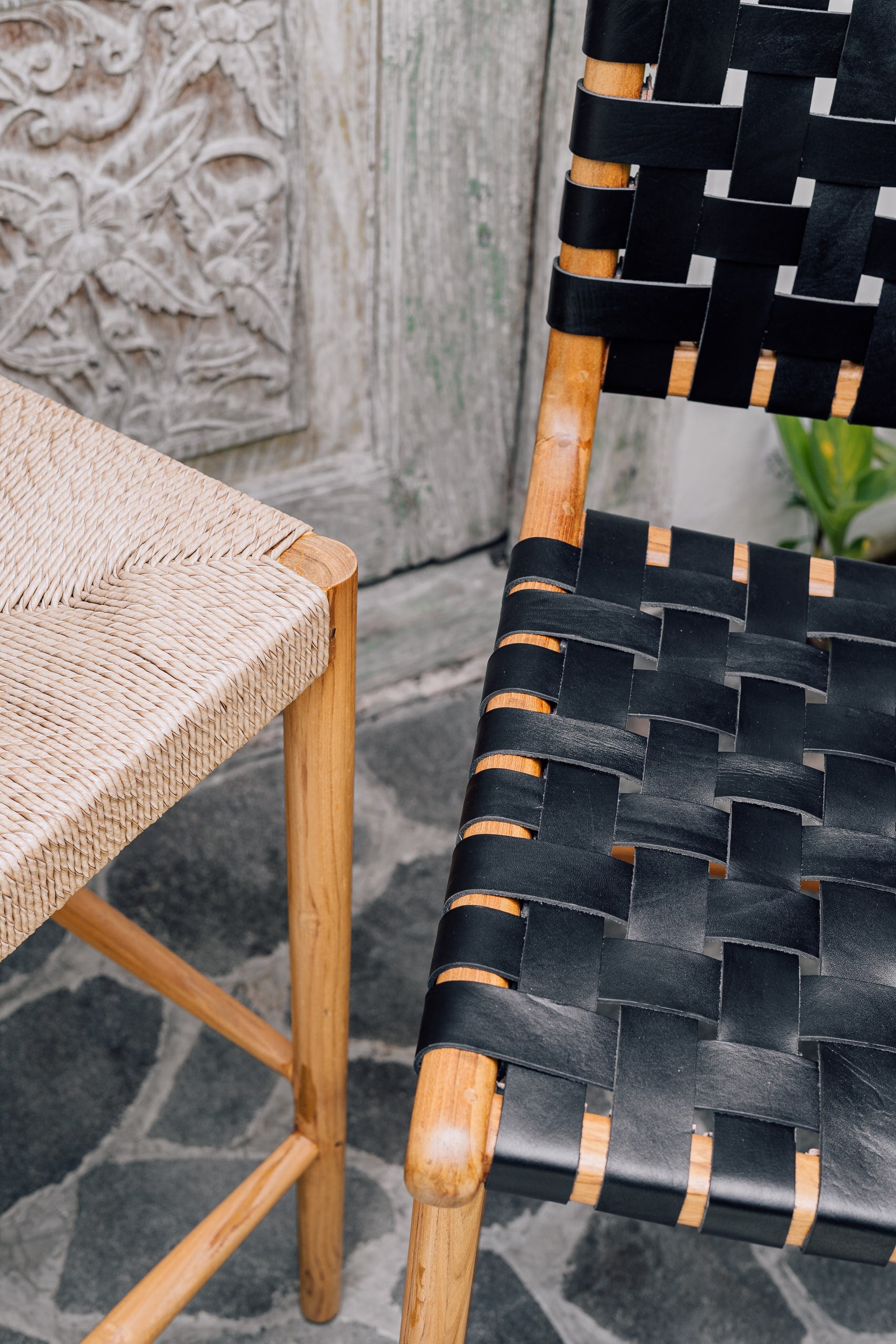 Counter Stool in Solid Teak and Handwoven Rope