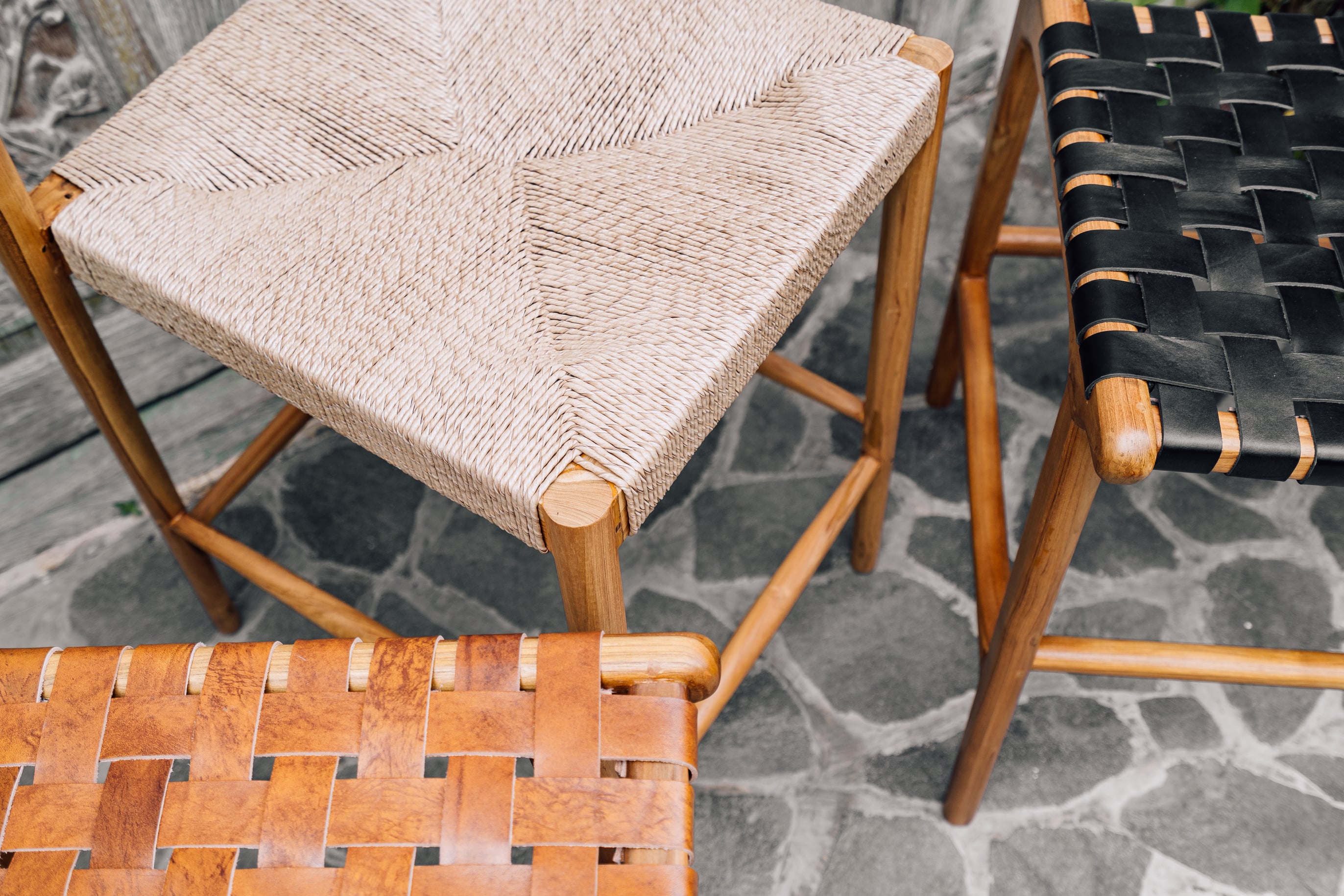 Counter Stool in Solid Teak and Handwoven Rope