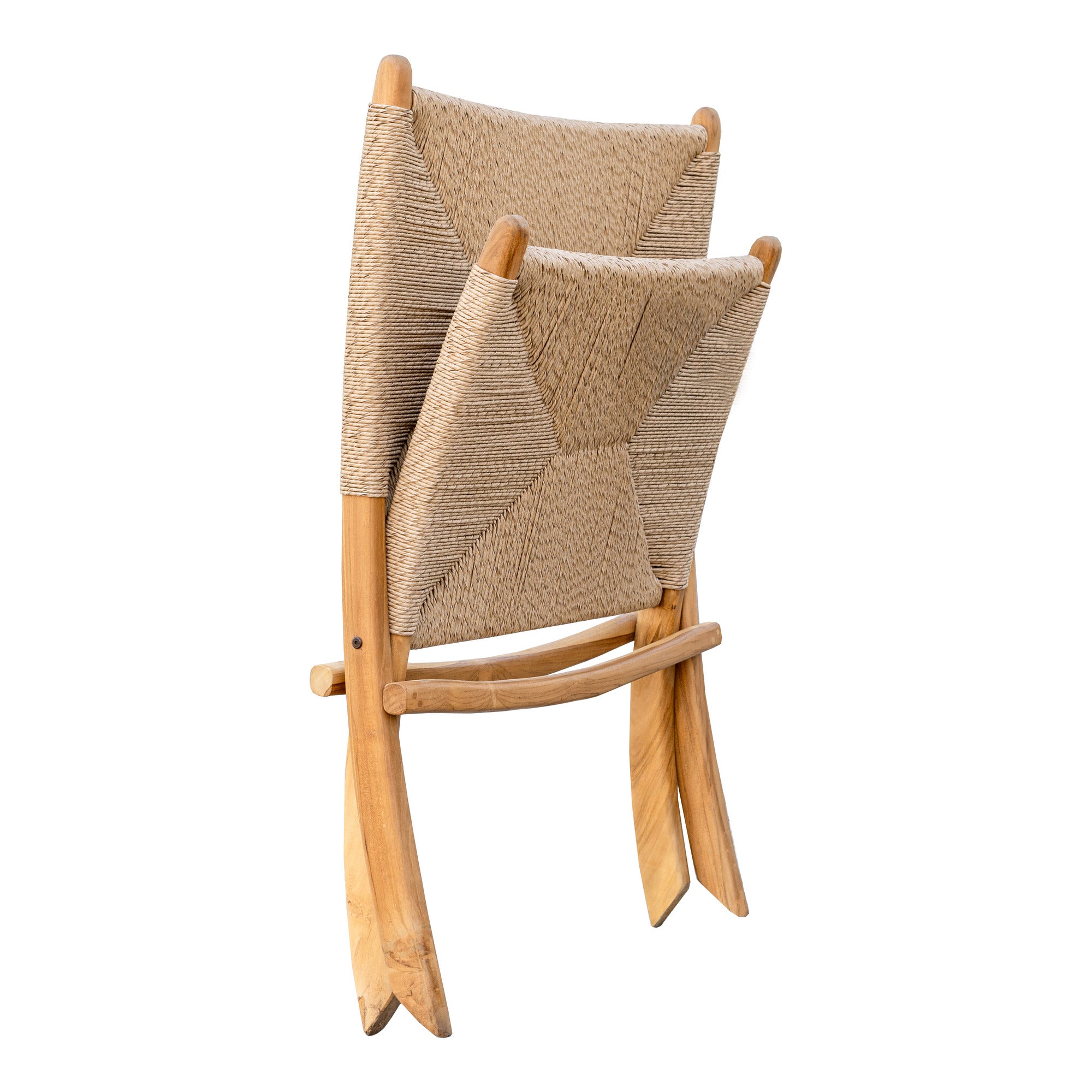 Foldable Lounge Chair in Solid Teak and Handwoven Rope