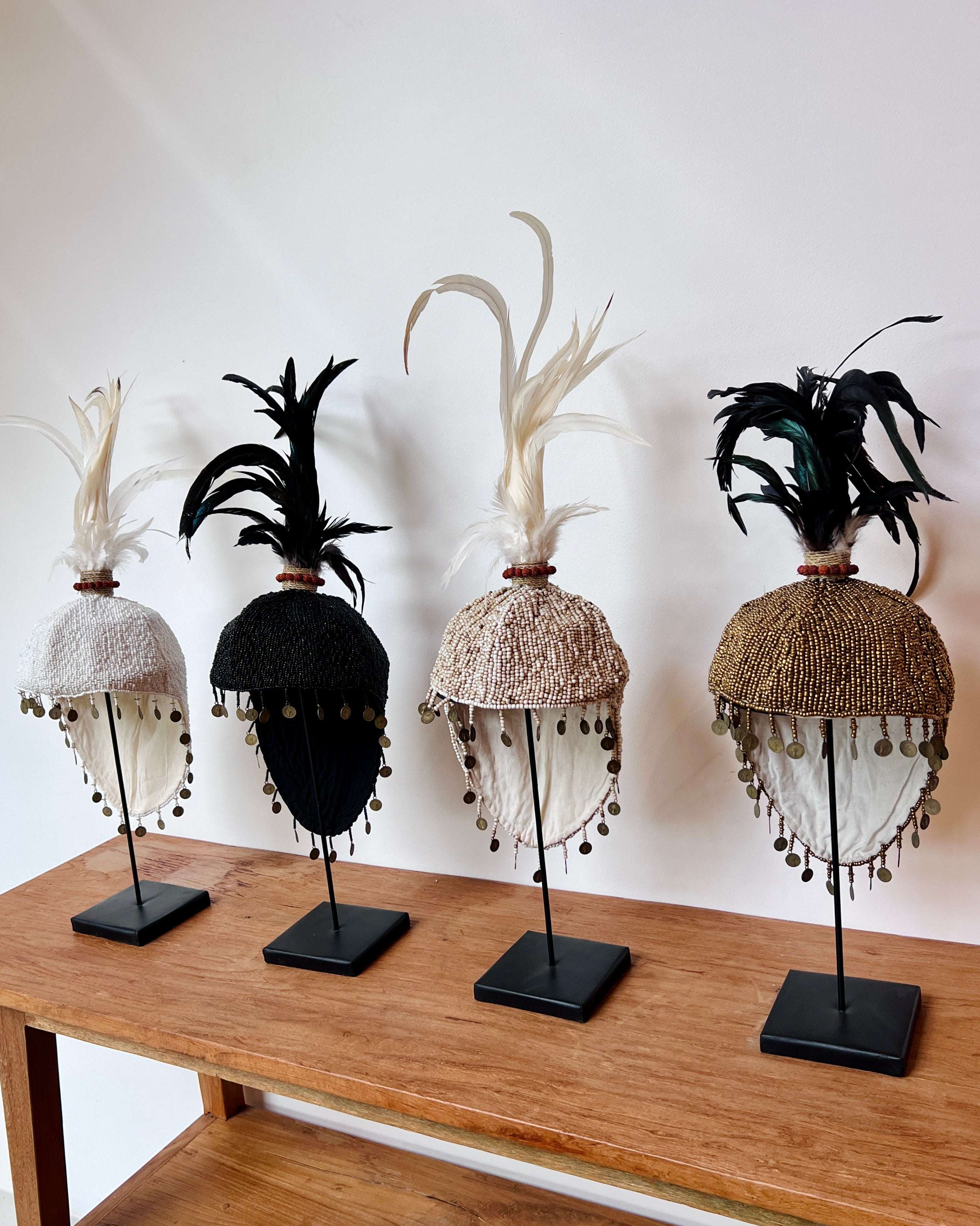 Beaded Hat - Black on Stand - Kayu Living