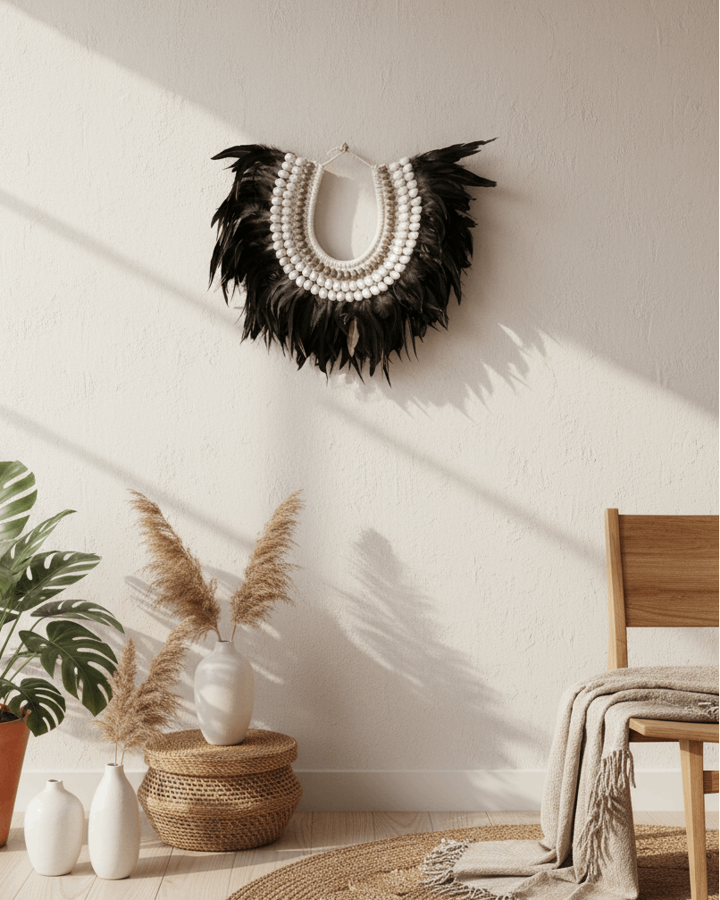 Feather Necklace – Charcoal Ivory - Kayu Living