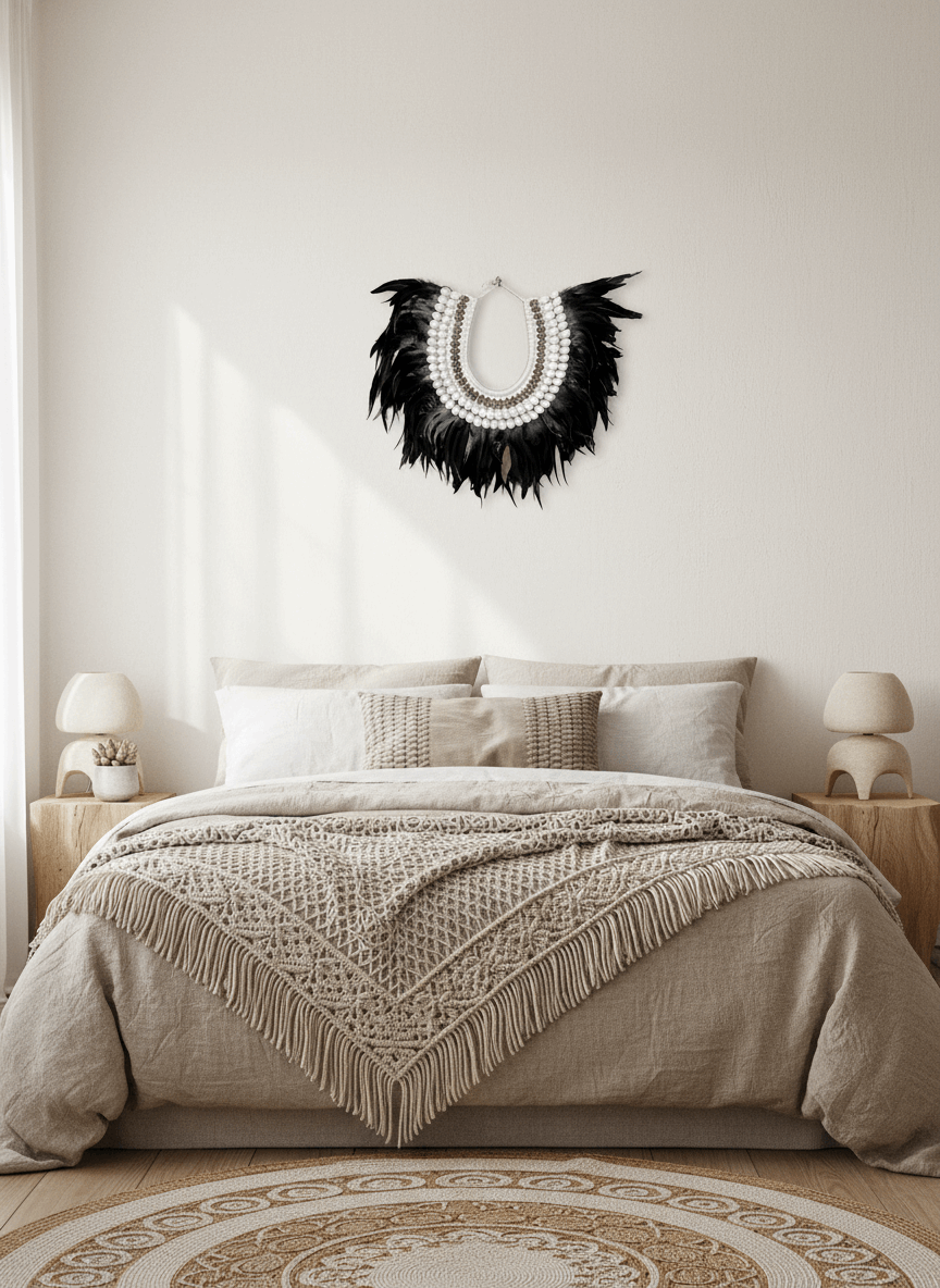 Feather Necklace – Charcoal Ivory - Kayu Living