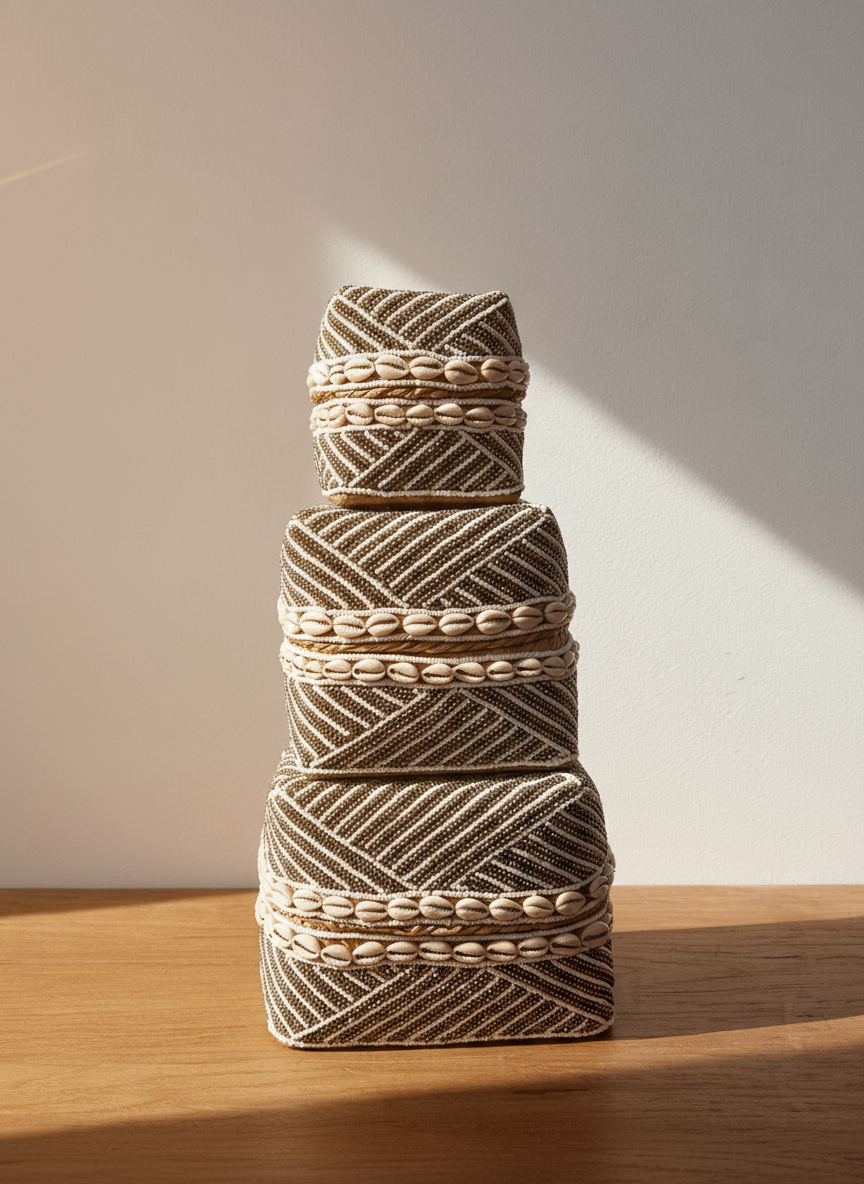 Pärllåda - Guld och vit, snäckor