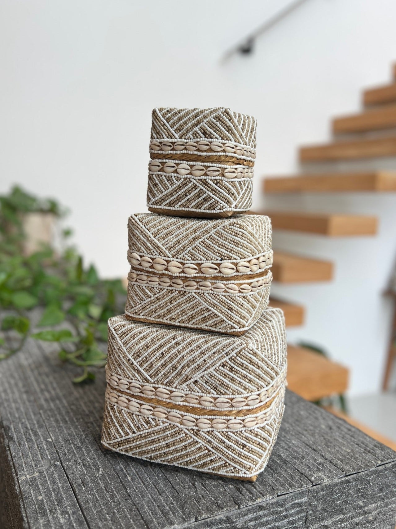 Beaded Box - Natural & White, Shells