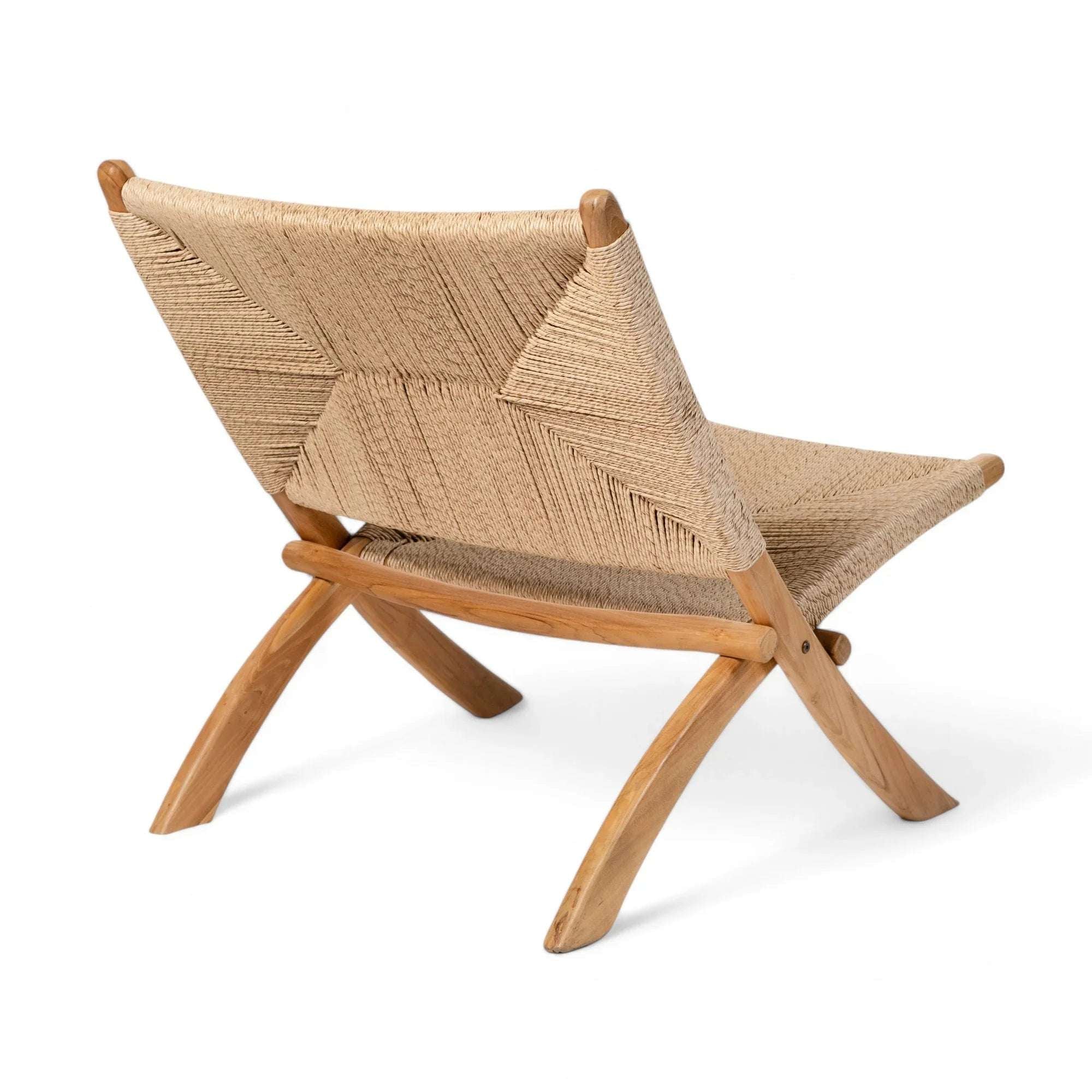 Handcrafted lounge chair with woven rope seat and teak wood frame, Kayu Living furniture