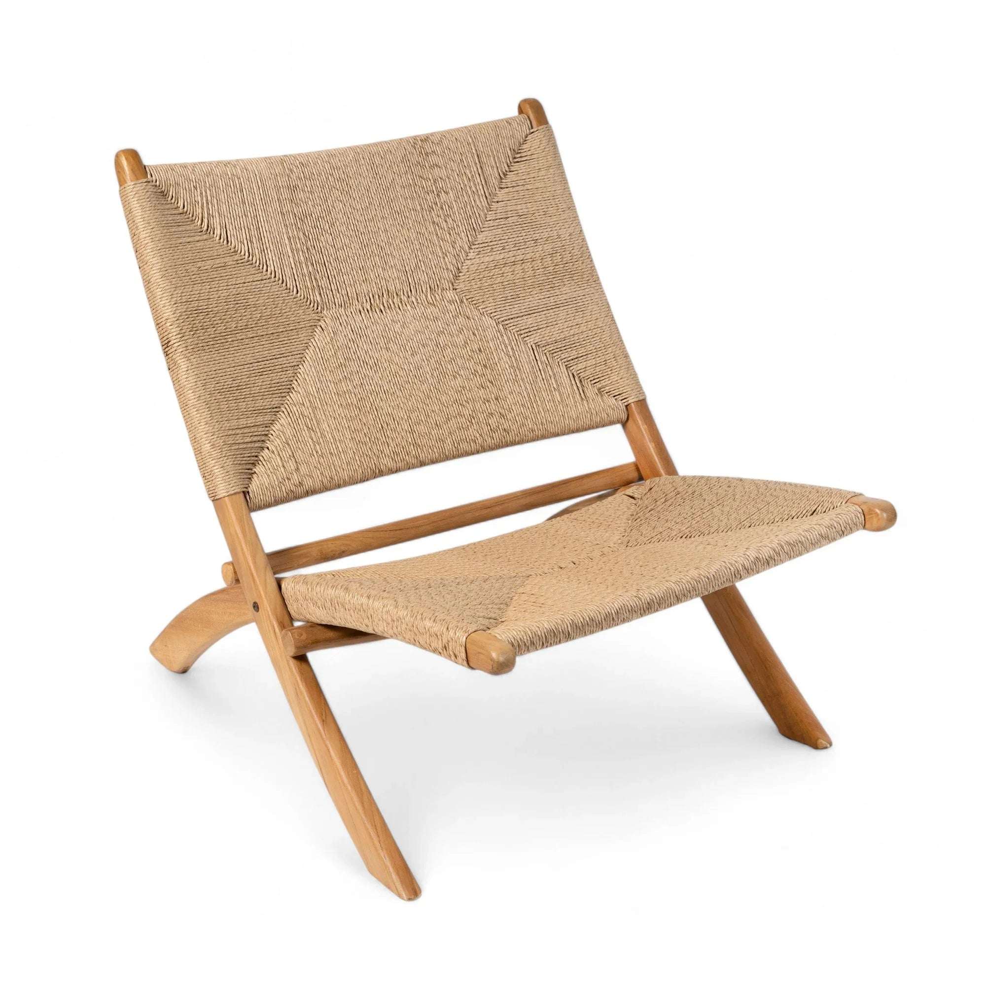Handcrafted lounge chair with woven rope seat and teak frame, Kayu Living furniture