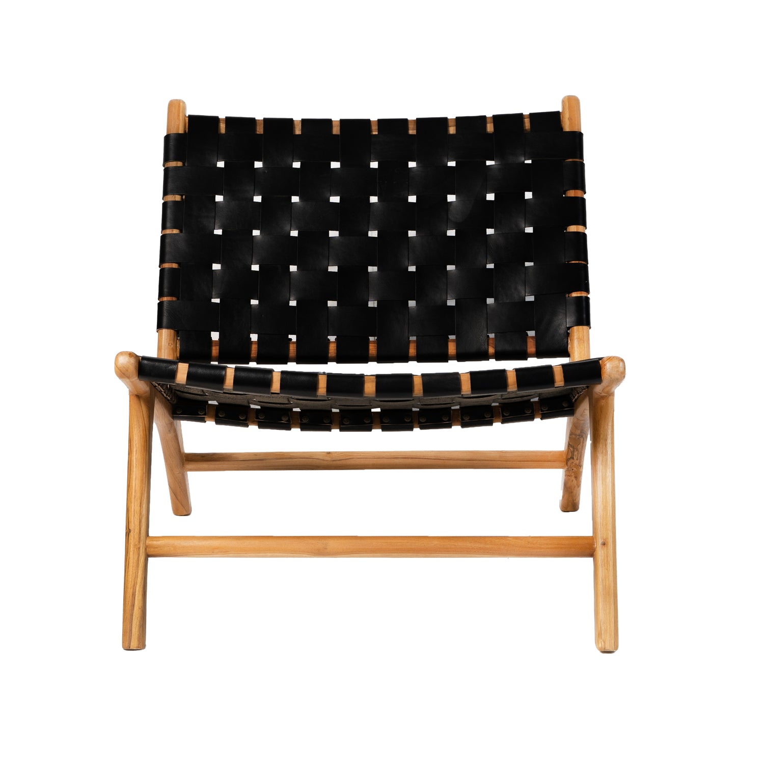 Lounge Chair in Solid Teak and Handwoven Leather