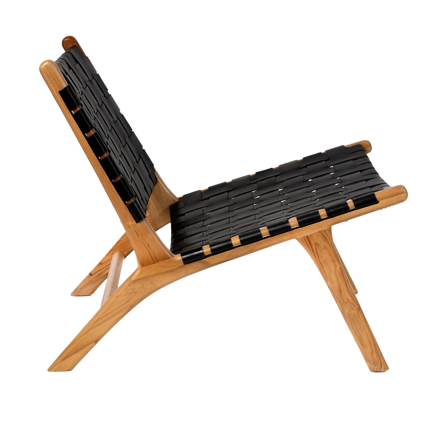 Lounge Chair in Solid Teak and Handwoven Leather