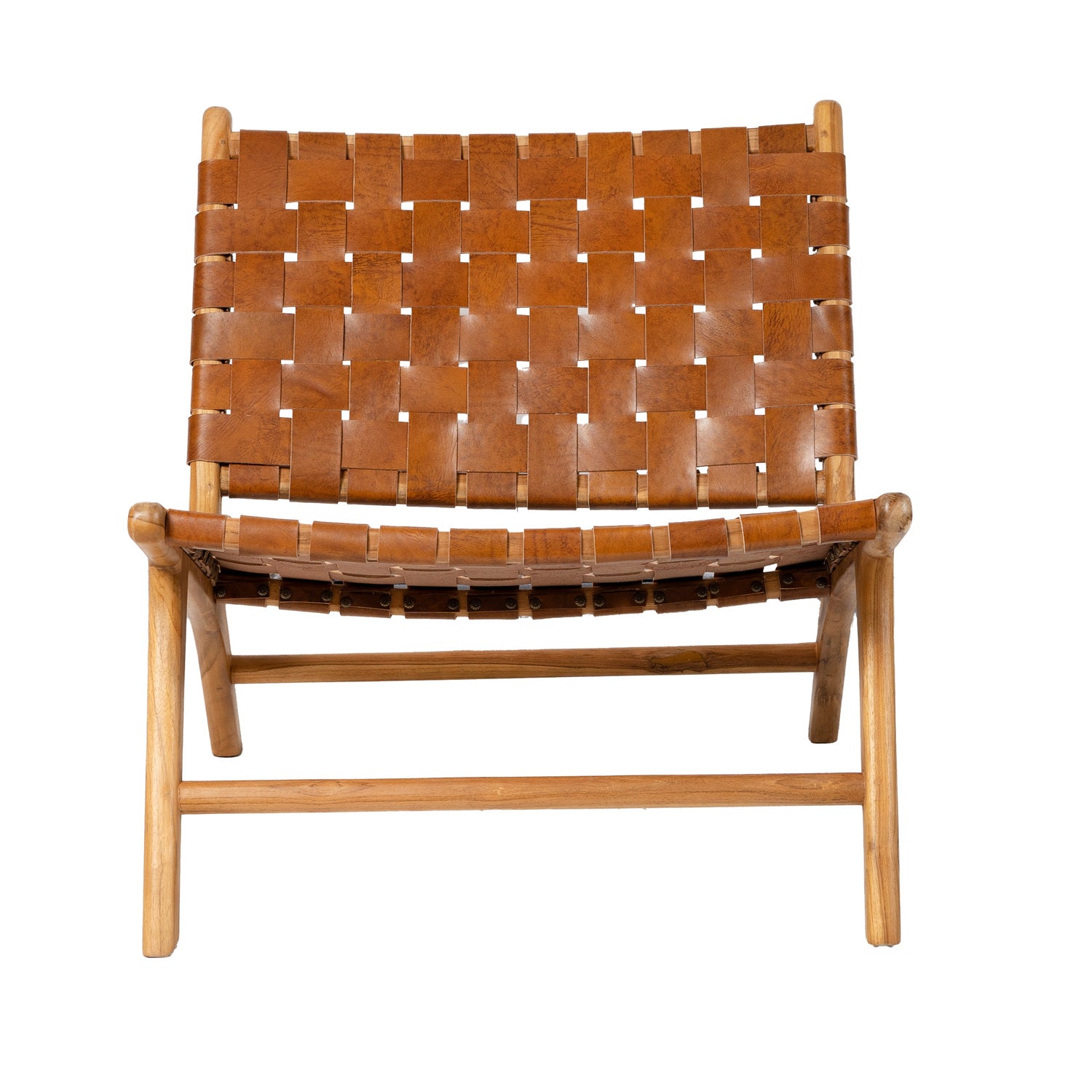 Lounge Chair in Solid Teak and Handwoven Leather