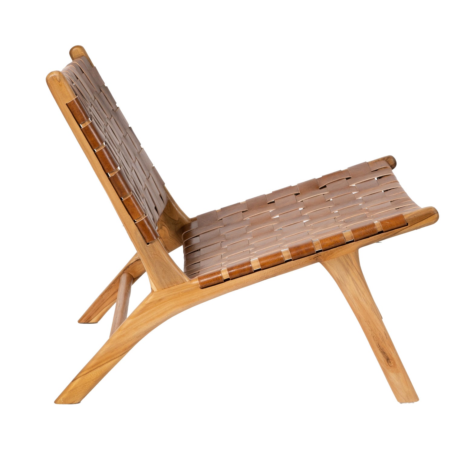 Lounge Chair in Solid Teak and Handwoven Leather