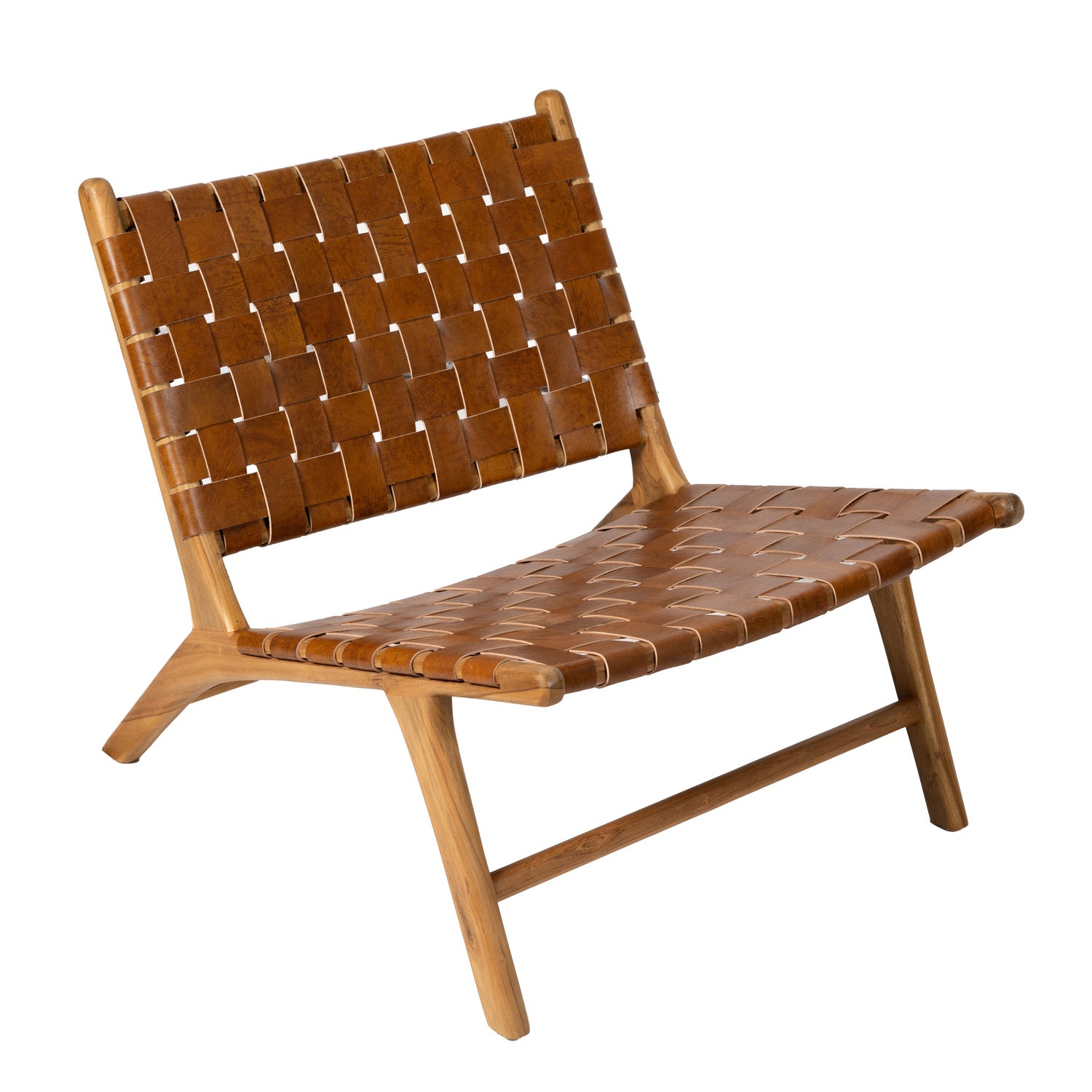 Lounge Chair in Solid Teak and Handwoven Leather