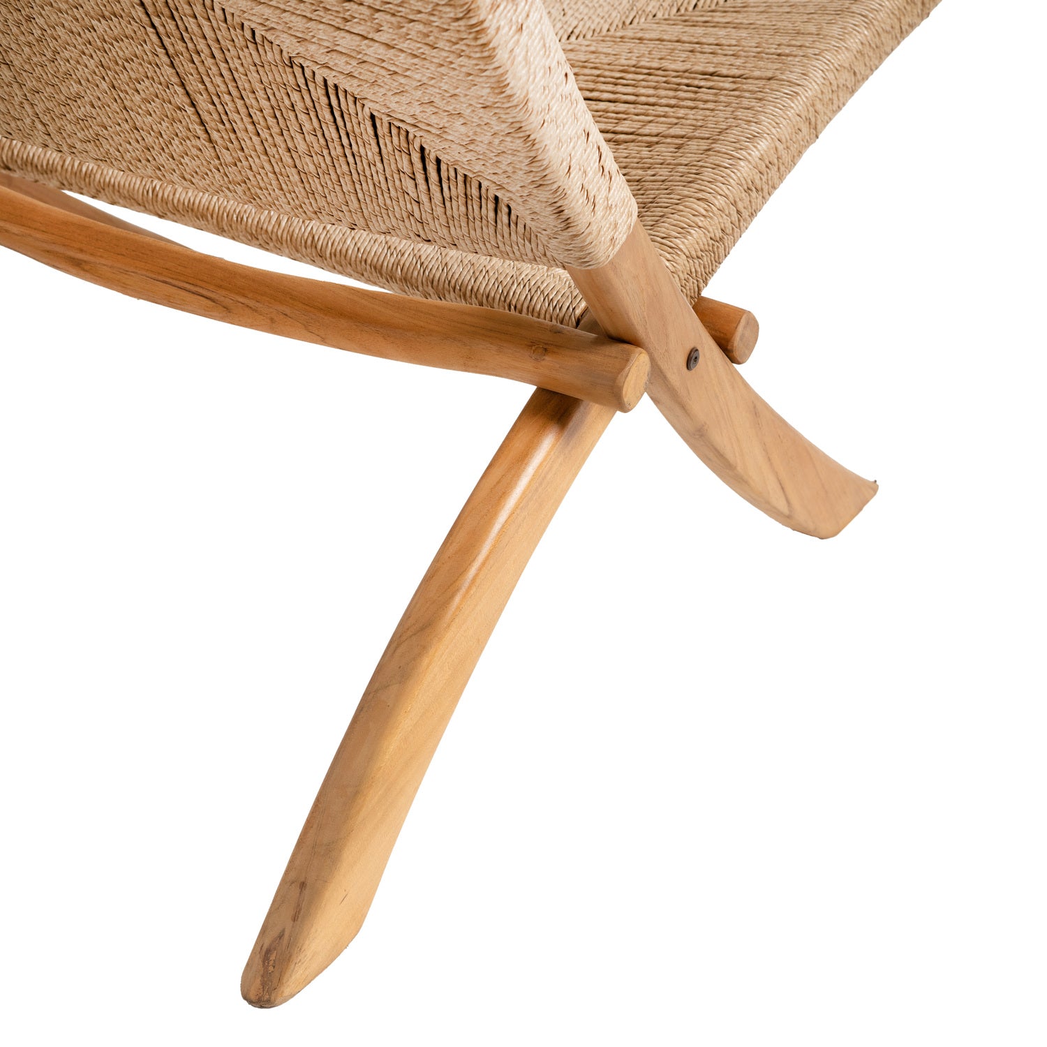 Foldable Lounge Chair in Solid Teak and Handwoven Rope