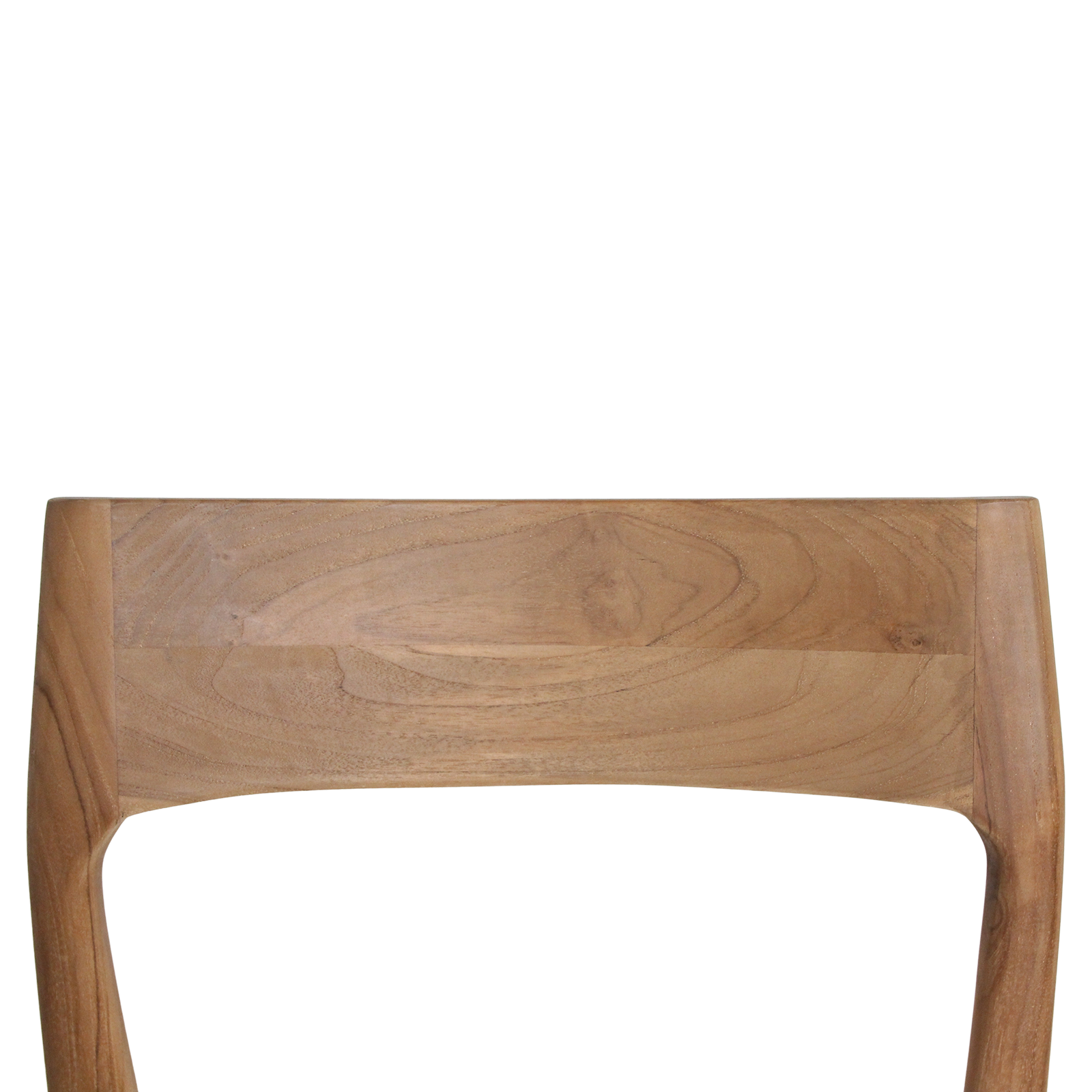 Set of two Raw Materials Freya teak dining chairs in cream with sleek, modern design and smooth wooden finish.