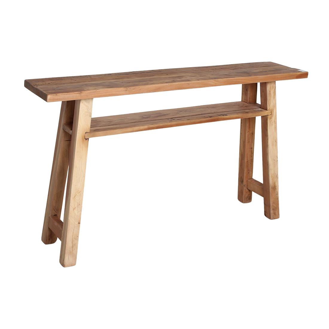 Raw Materials Farmwood Console Table with rustic wooden surface and sturdy legs, ideal for entryways or living room decor.