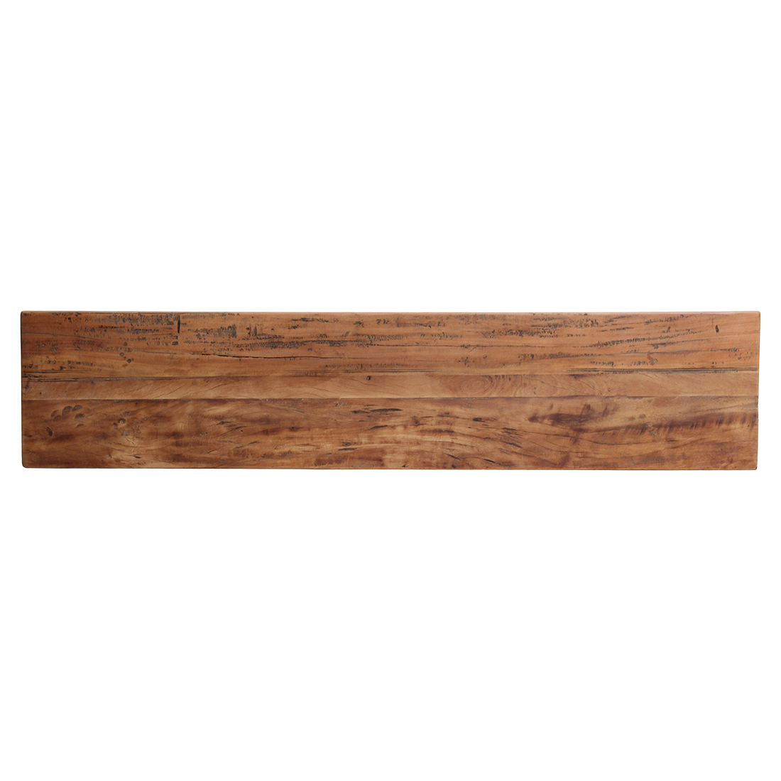 Raw Materials Farmwood Console Table showing a rustic wooden surface with tapered legs and a sleek design.