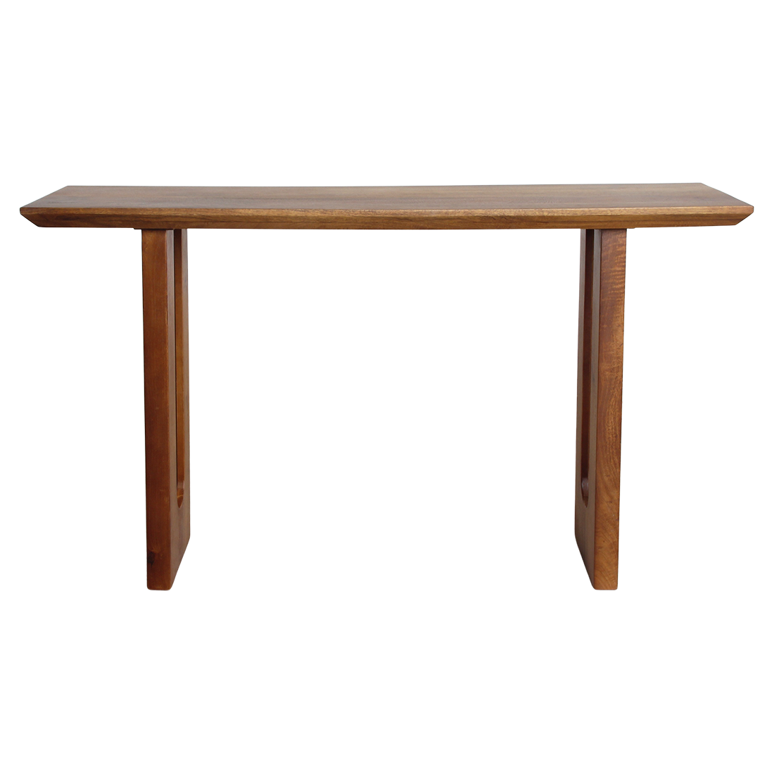 Raw Materials Bullnose Chamfered Mango Wood Console Table showing smooth, rounded edges and natural wood grain surface.